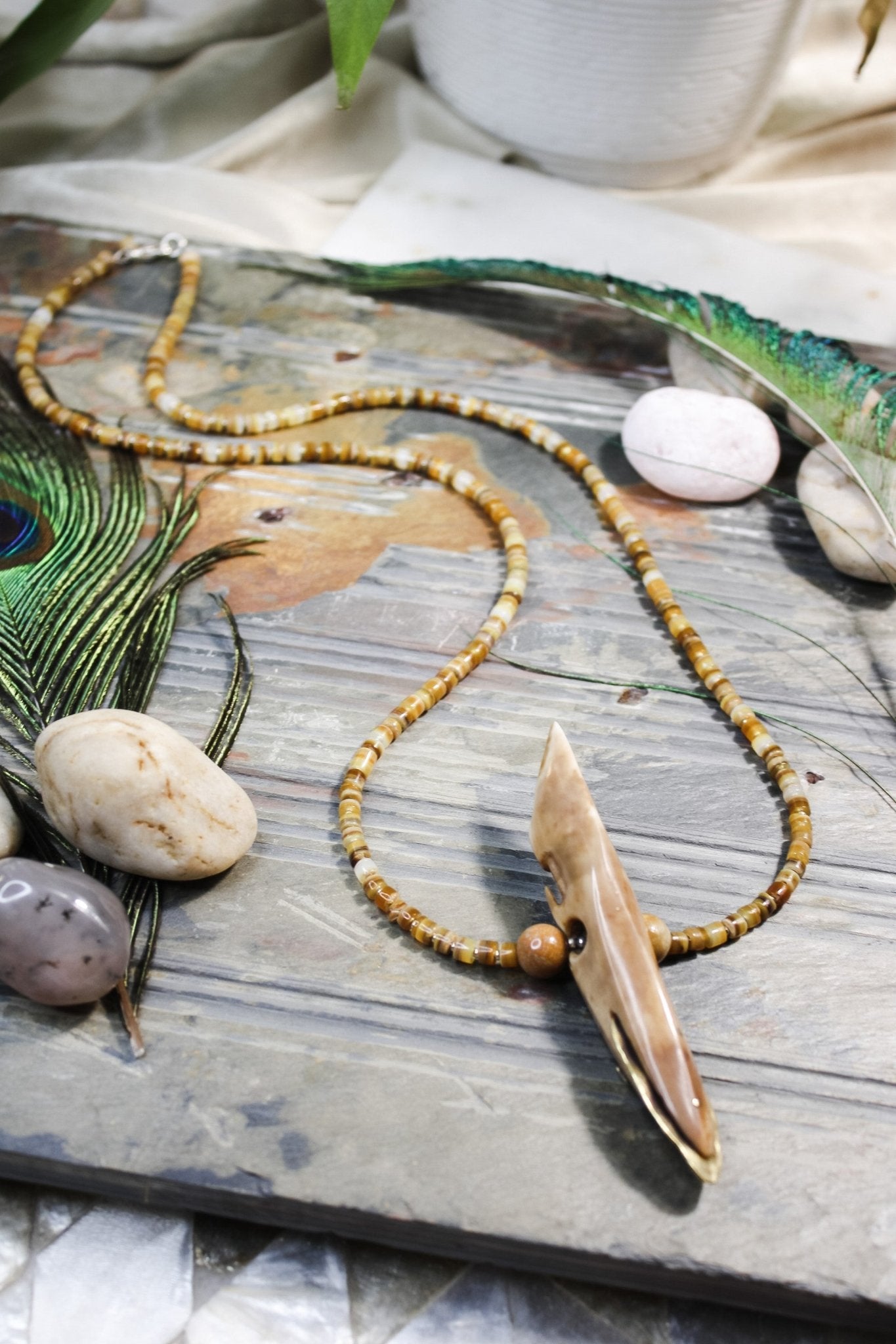 22k Gold and Fossil Necklace #822FosilartNecklace