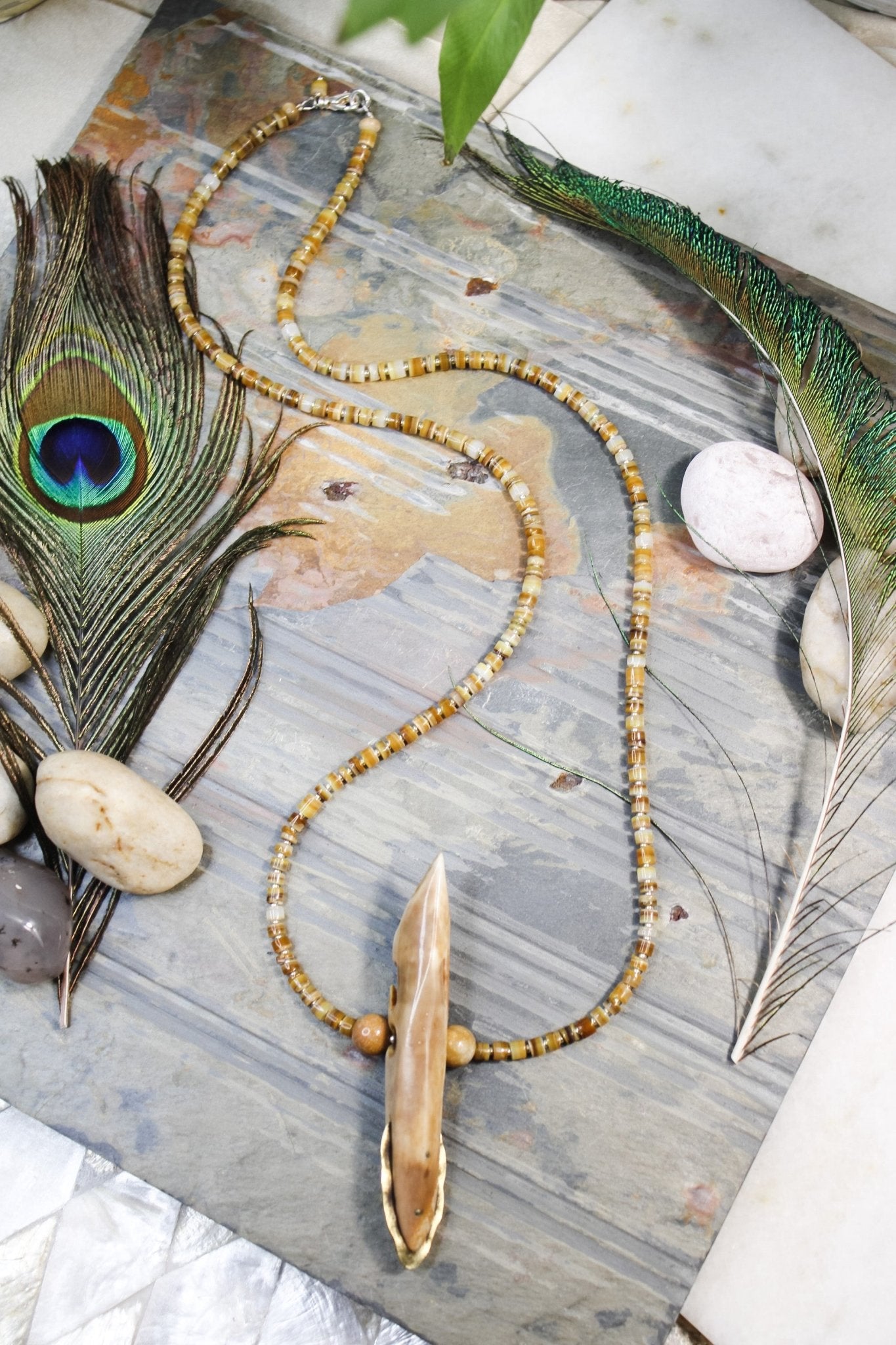 22k Gold and Fossil Necklace #822FosilartNecklace