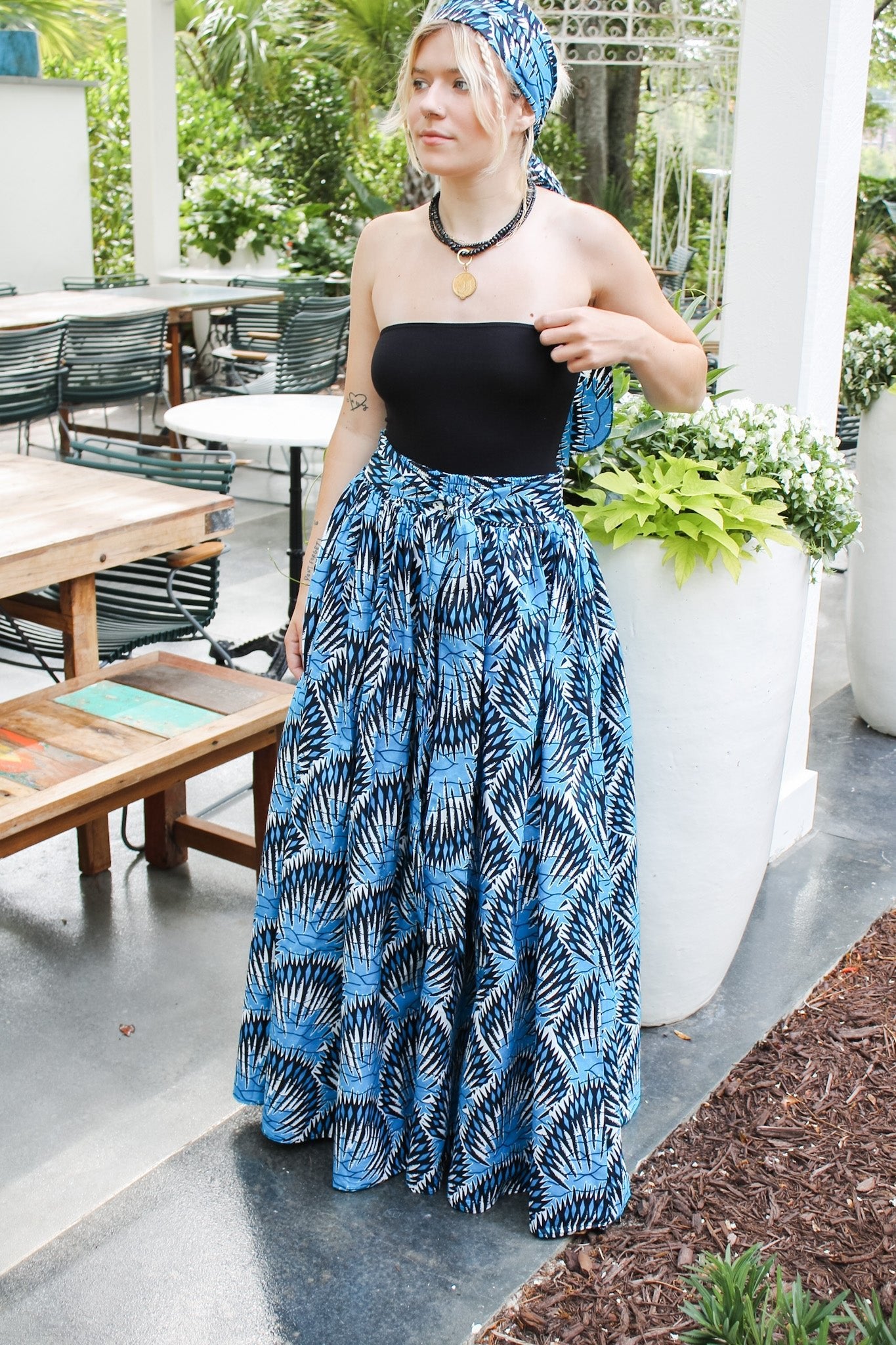 African Wax Cotton Skirt- Blue/ BlackRare FindsSkirt