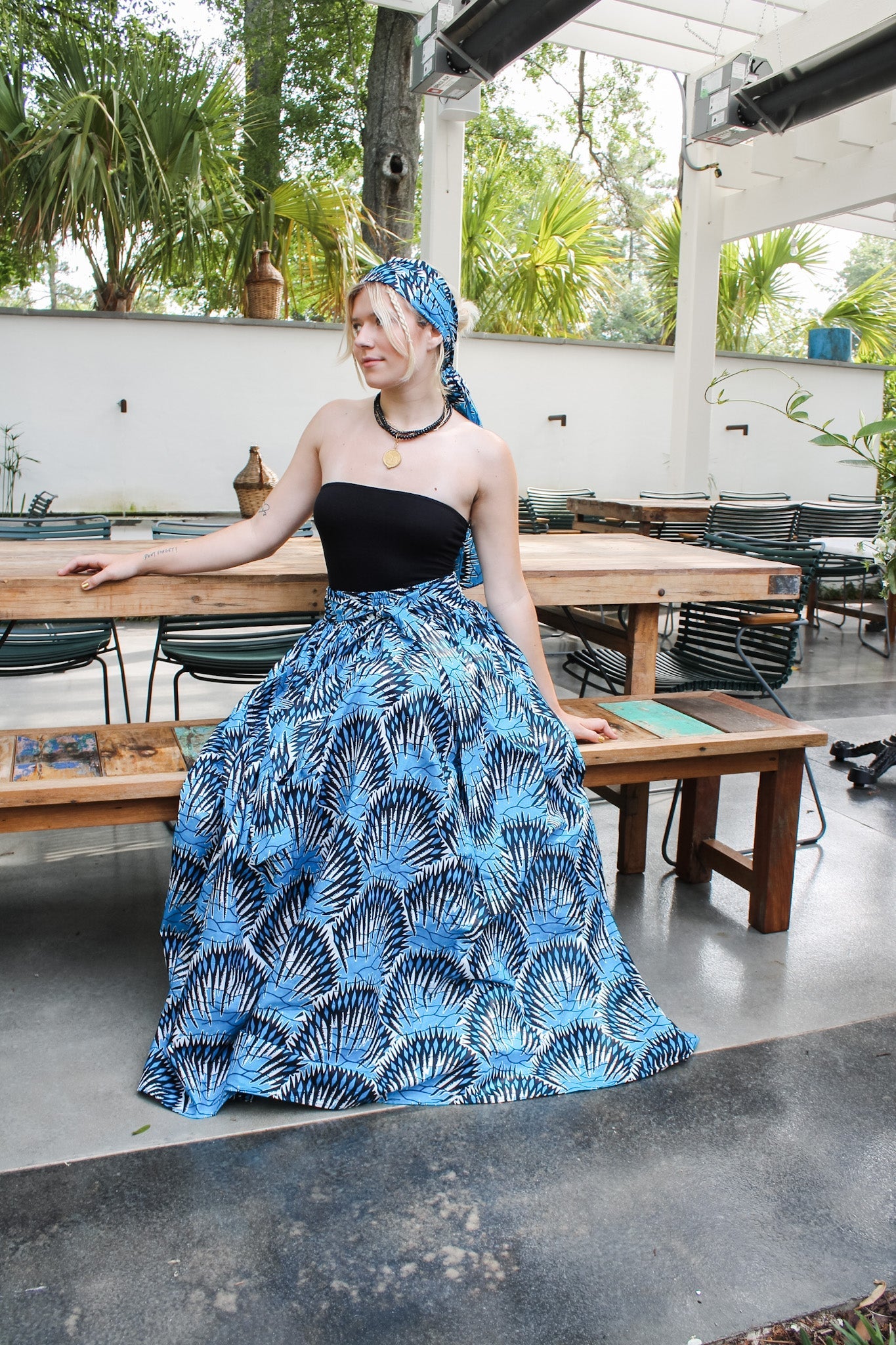 African Wax Cotton Skirt- Blue/ BlackRare FindsSkirt