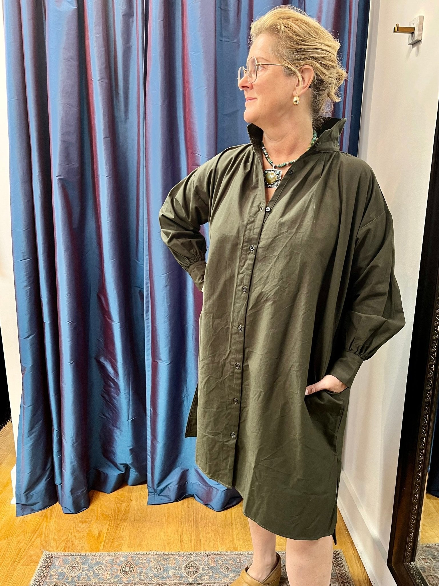Antik Red Cross Shirt Dress with Pockets- GreenGallego DesportesDress