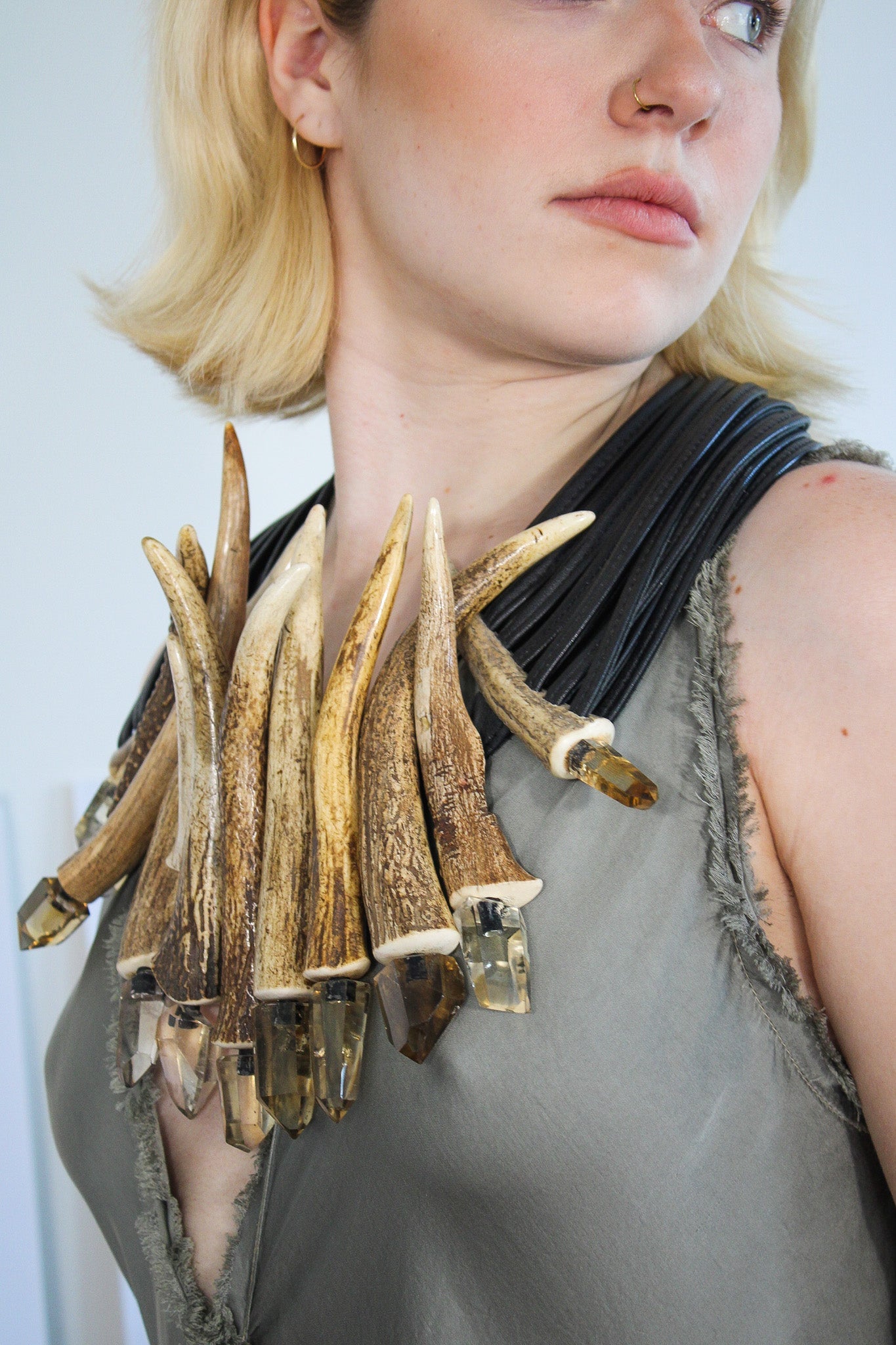 Antler, Leather & Citrine Point NecklaceMoniesNecklace