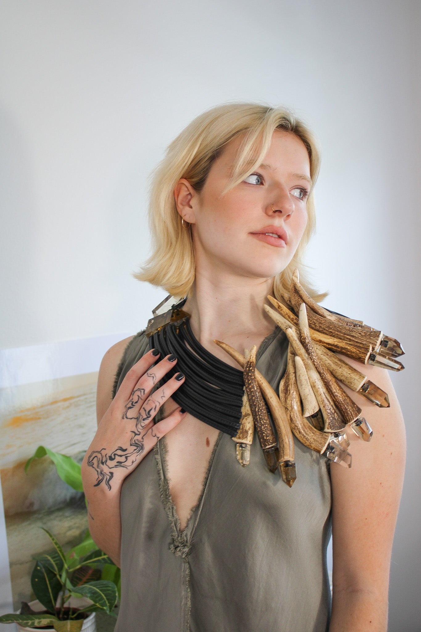 Antler, Leather & Citrine Point NecklaceMoniesNecklace