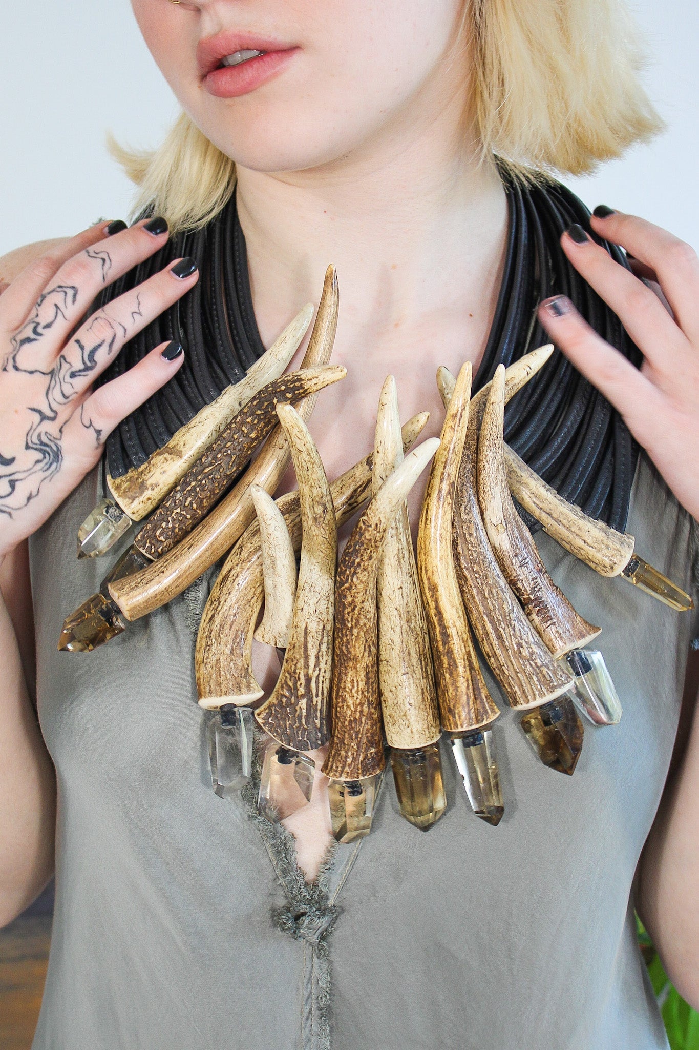 Antler, Leather & Citrine Point NecklaceMoniesNecklace