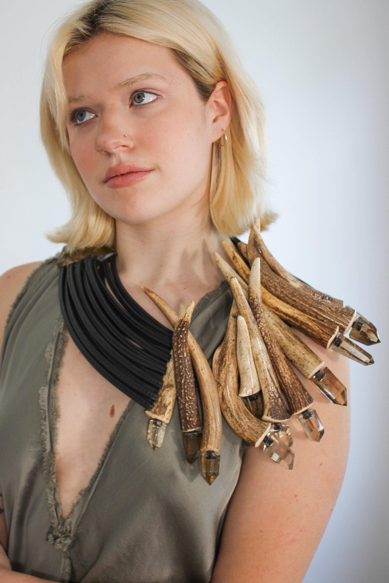 Antler, Leather & Citrine Point NecklaceMoniesNecklace