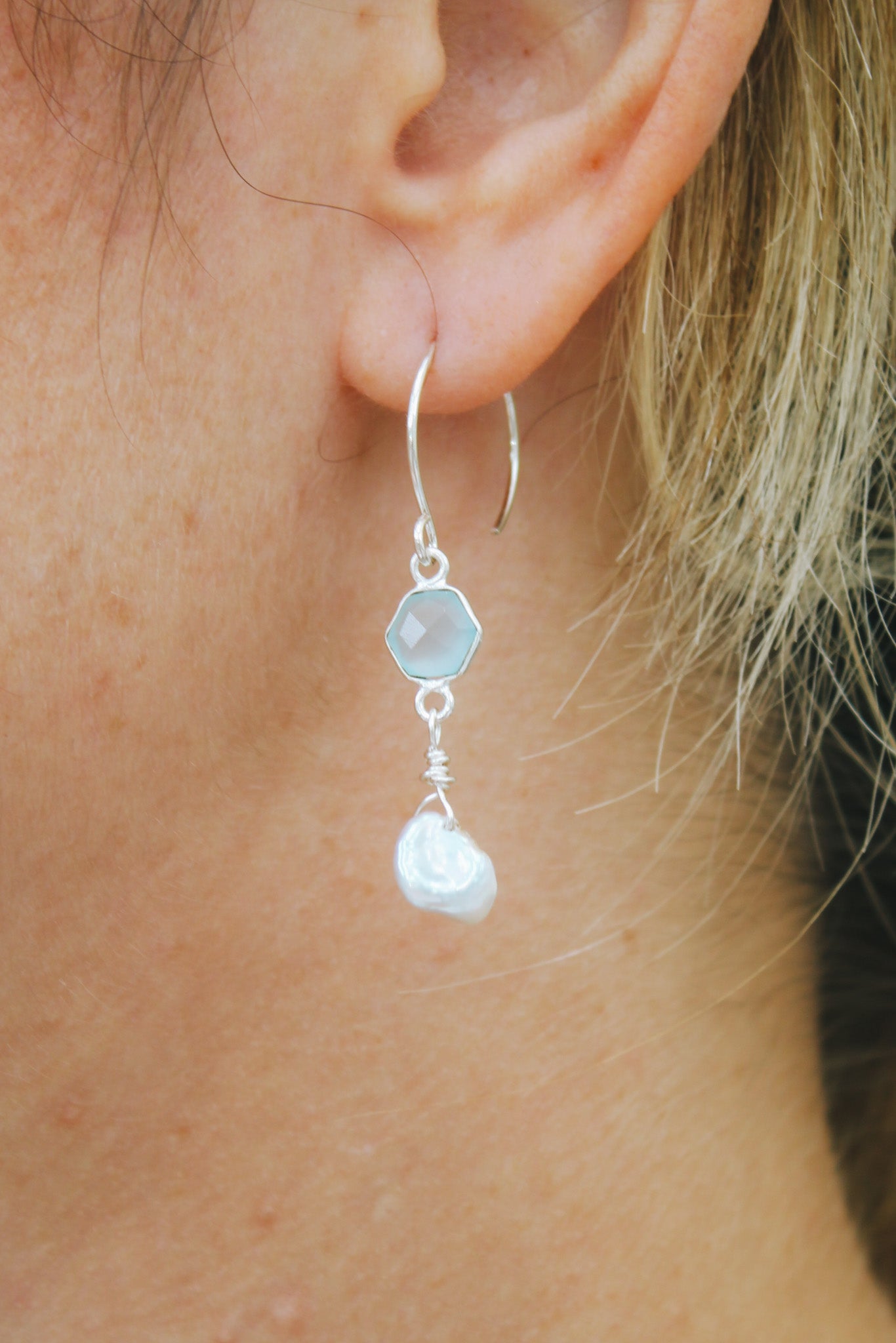 Aqua Chalcedony & FW Pearl Earrings #612Elizabeth WEarrings