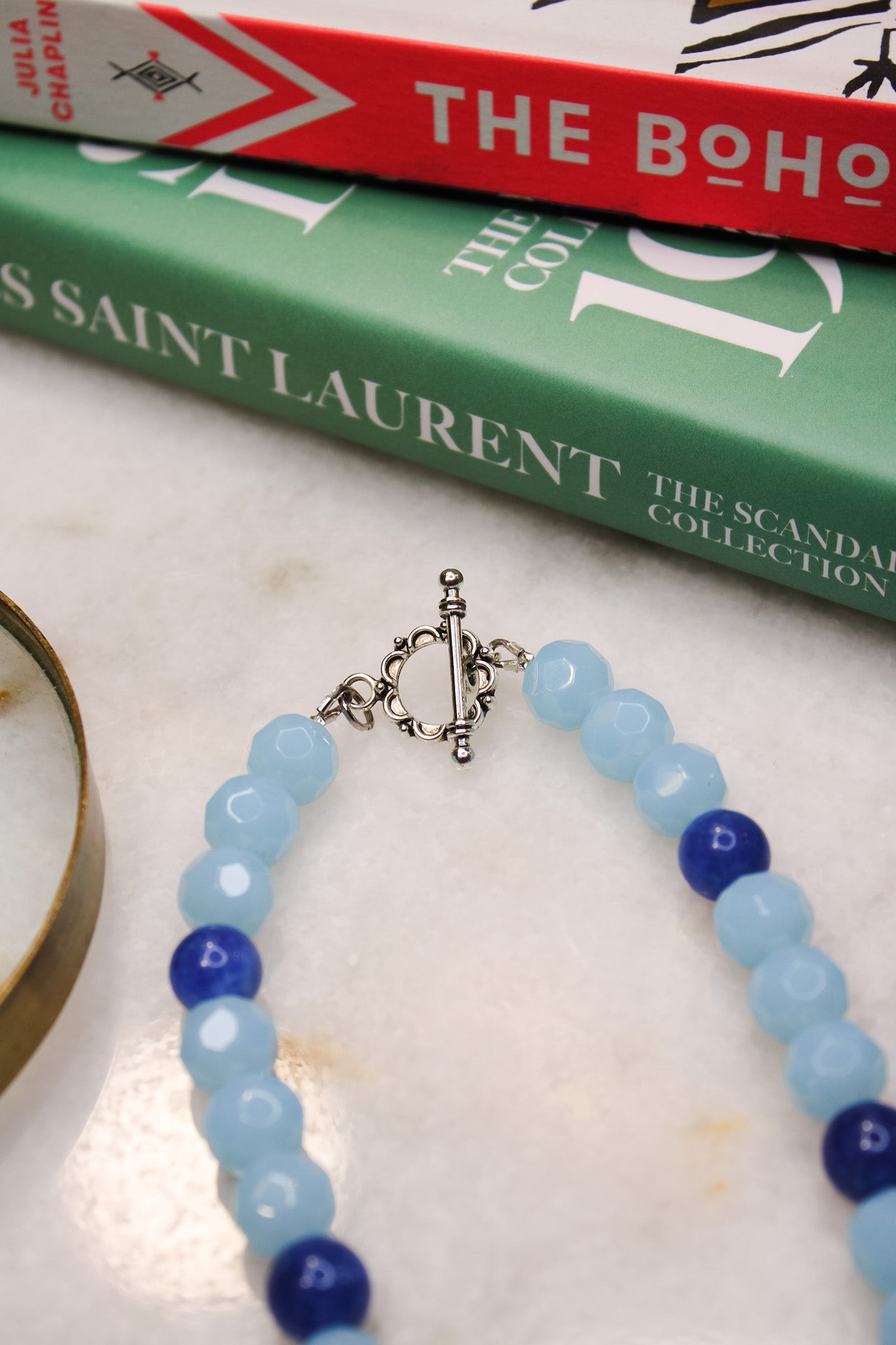 Aqua Glass Bead Necklace w Silver Bee PendantBella Smith DesignsNecklace