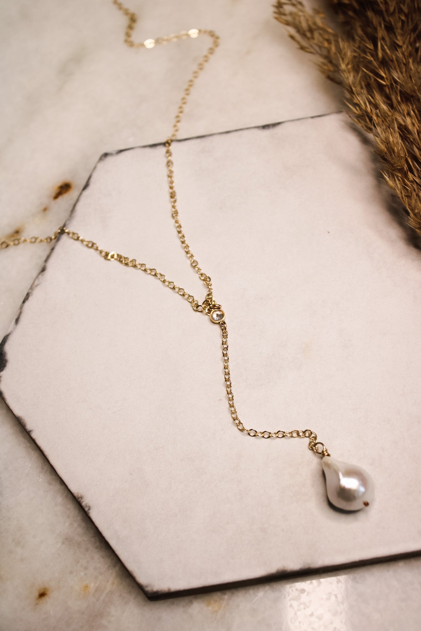 Baroque Pearl & CZ LariatKenda KistNecklace