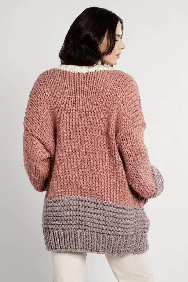 Bella Oversized Two Tone Knit Sweater Kimono: PINKSAACHIShirts & Tops