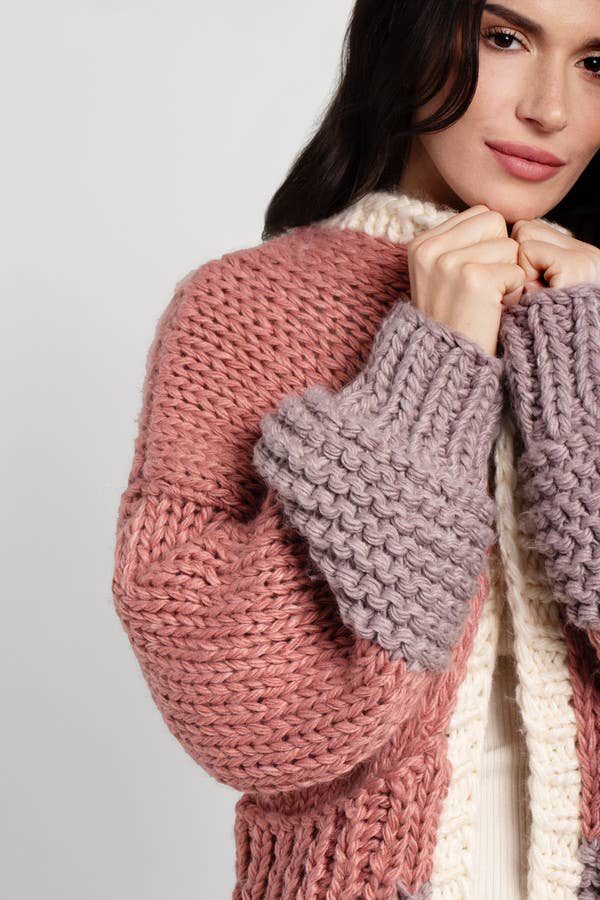 Bella Oversized Two Tone Knit Sweater Kimono: PINKSAACHIShirts & Tops