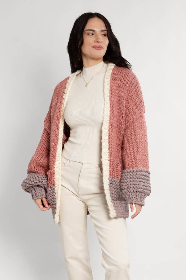 Bella Oversized Two Tone Knit Sweater Kimono: PINKSAACHIShirts & Tops