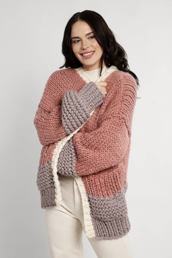 Bella Oversized Two Tone Knit Sweater Kimono: PINKSAACHIShirts & Tops