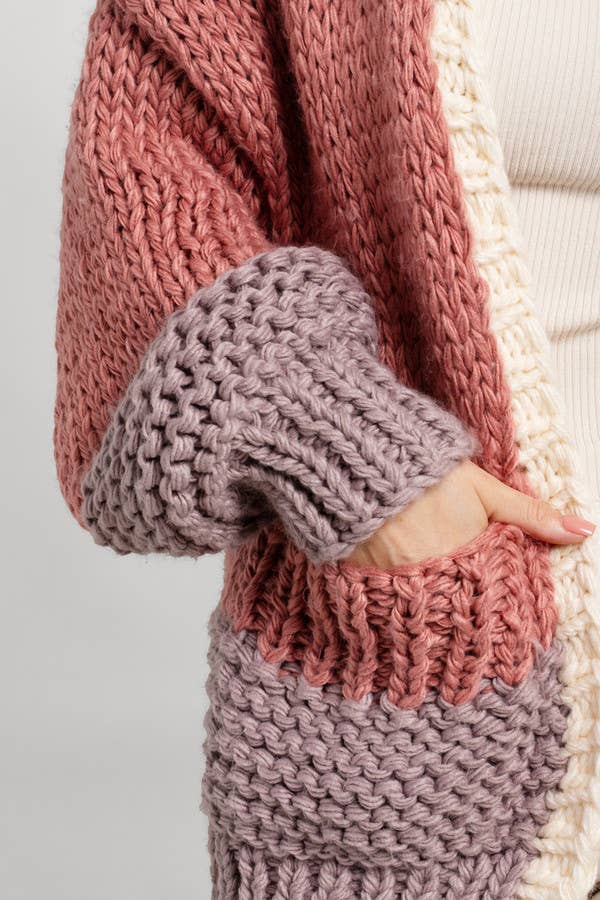 Bella Oversized Two Tone Knit Sweater Kimono: PINKSAACHIShirts & Tops