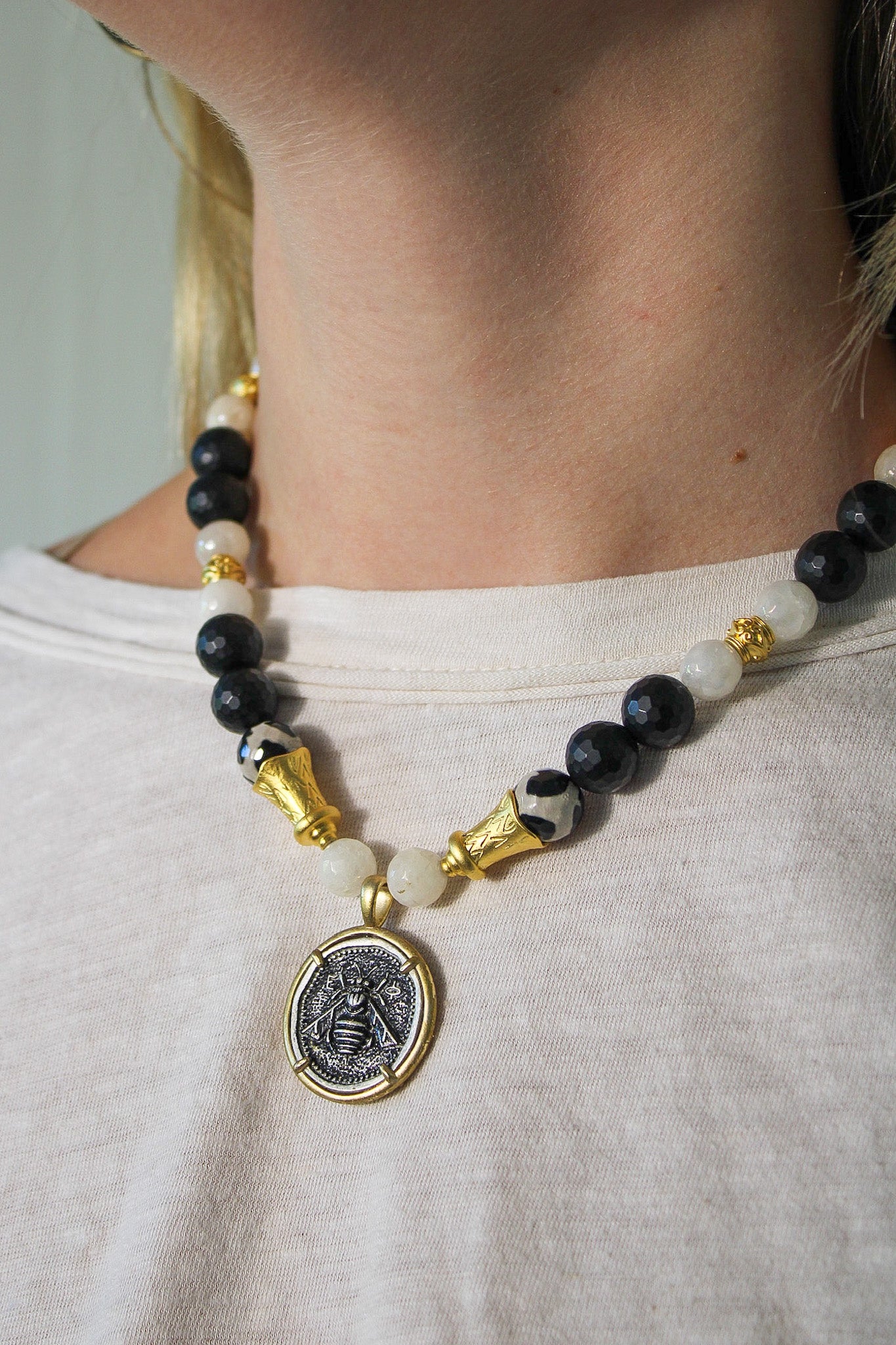 Black Jasper & Spotted Agate Bee NecklaceBella Smith DesignsNecklace
