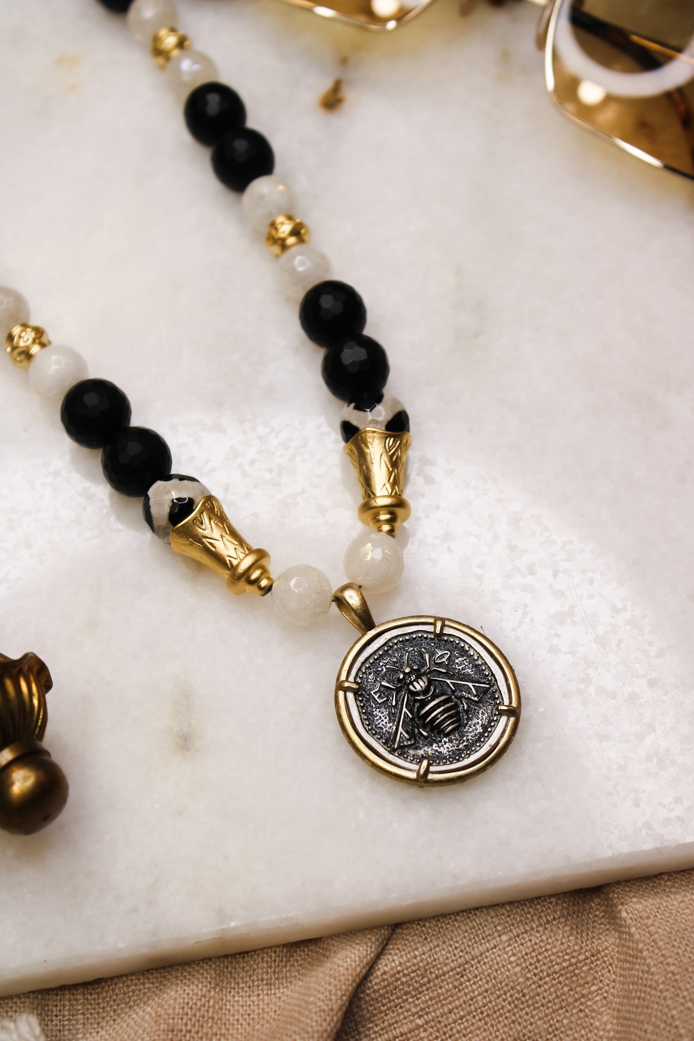 Black Jasper & Spotted Agate Bee NecklaceBella Smith DesignsNecklace