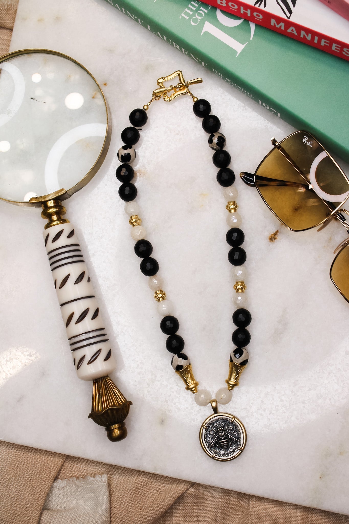 Black Jasper & Spotted Agate Bee NecklaceBella Smith DesignsNecklace