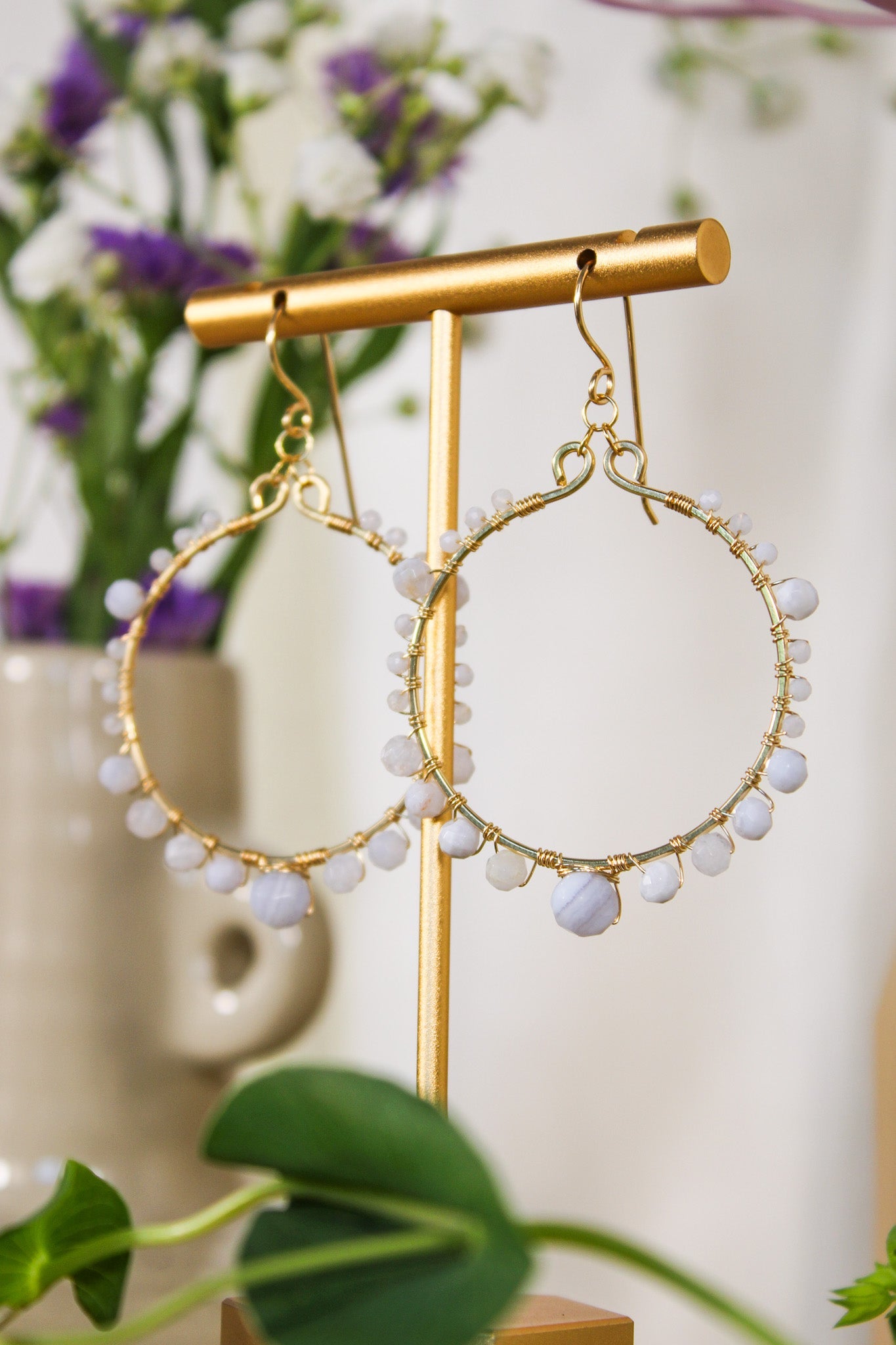 Blue Agate Midi Hoop Earrings #1408James & JezebelleEarrings