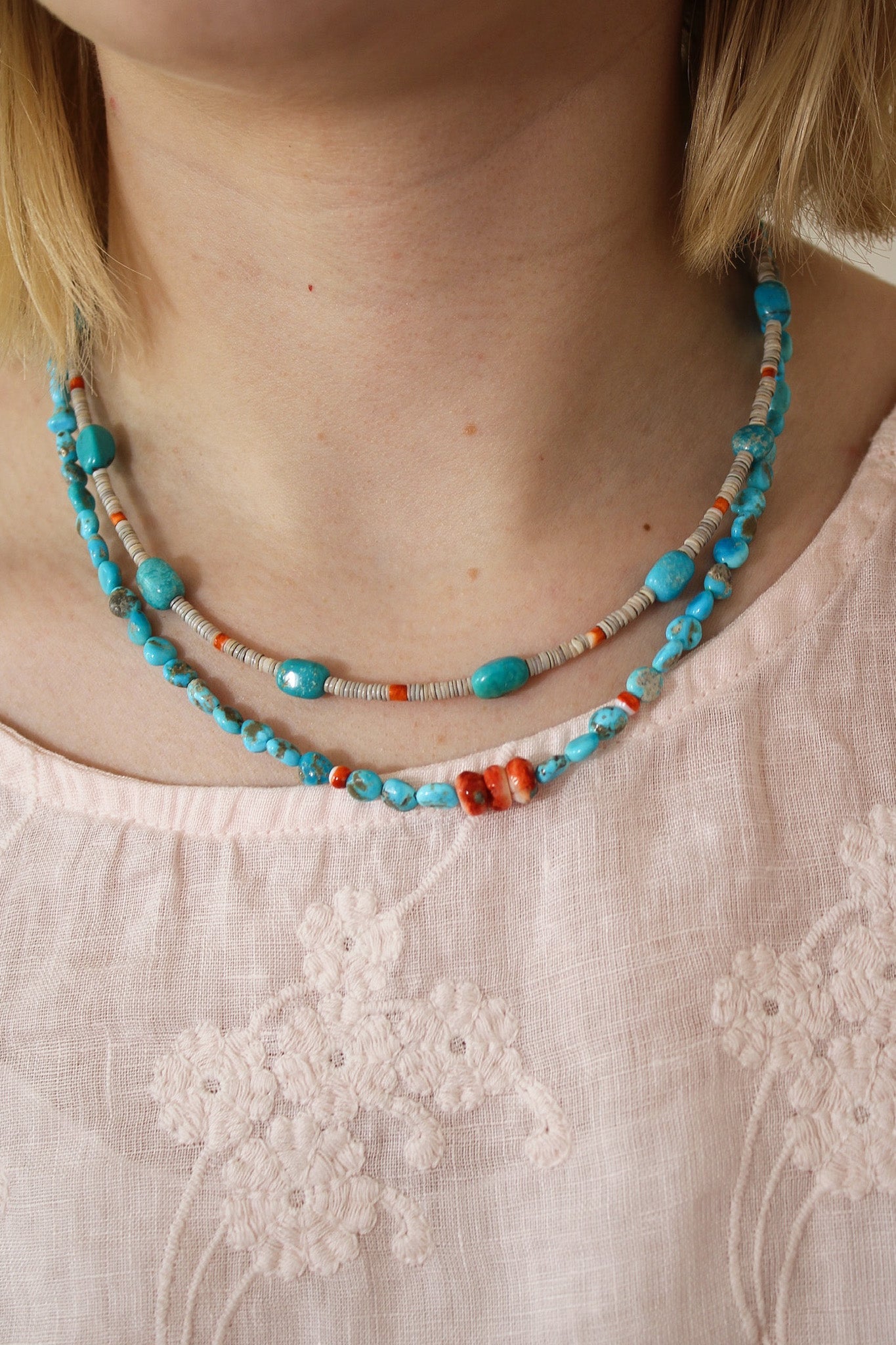 Blue Turquoise & Shell Boho NecklaceRare FindsNecklaces