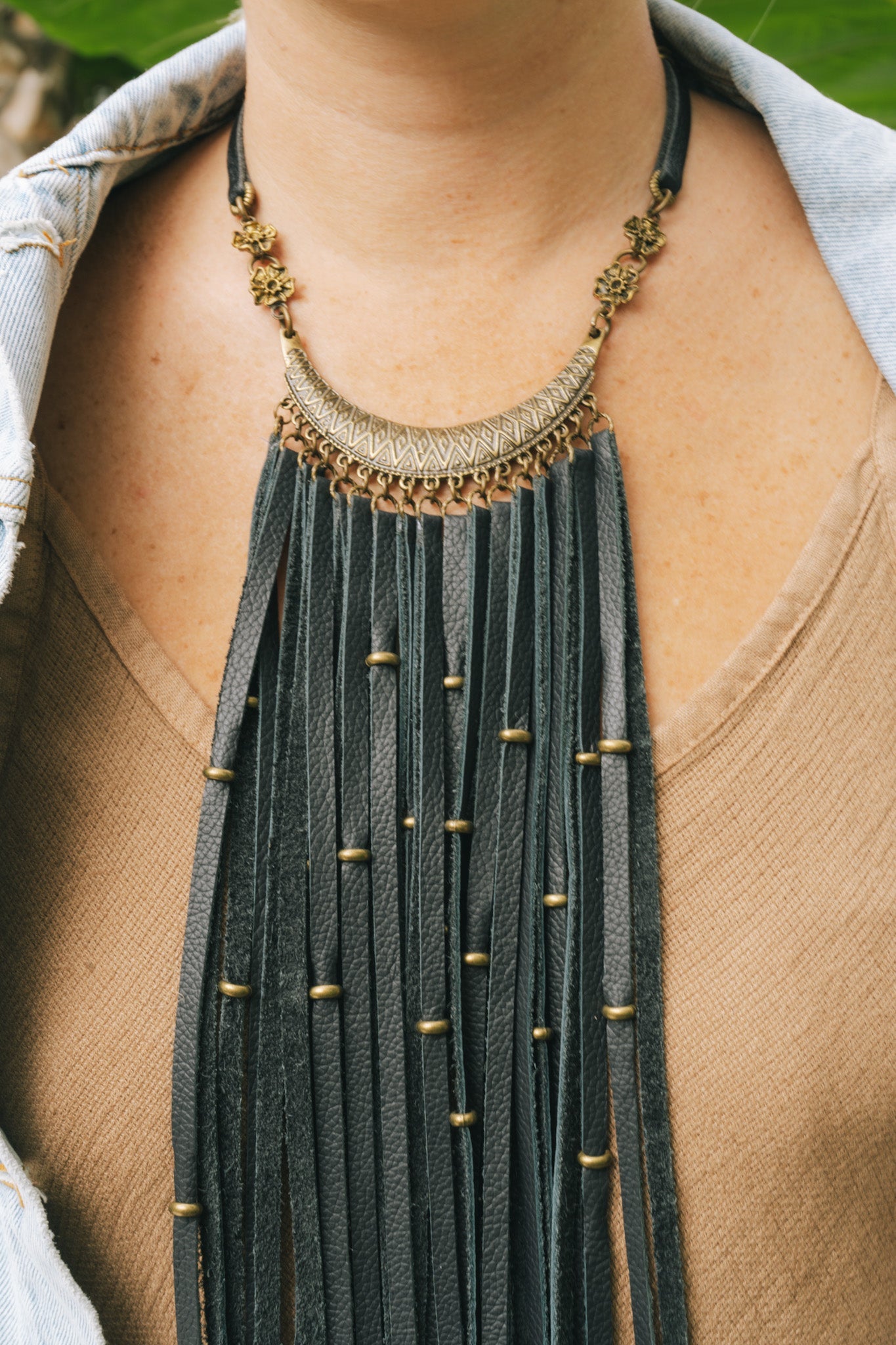 Brass & Black Leather Fringe Necklace F36Bella Smith DesignsNecklaces