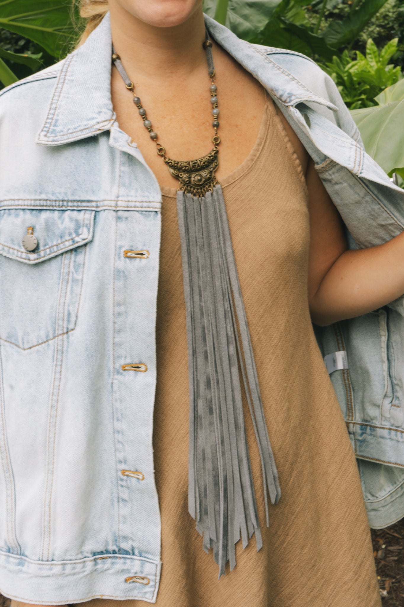 Brass & Slate Leather Tassel Necklace F39Bella Smith DesignsNecklaces