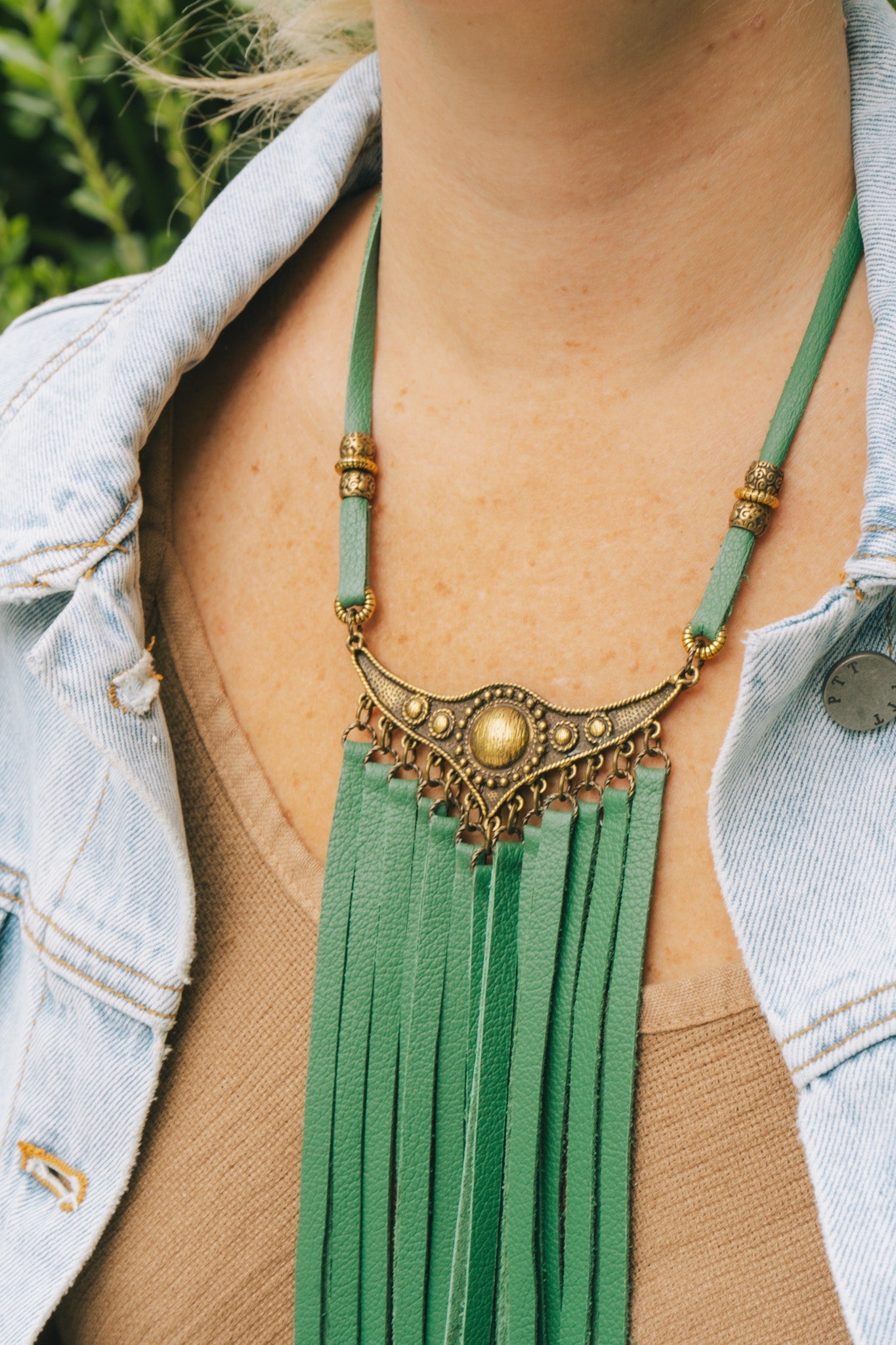 Bronze & Green Leather Tassel Necklace F24Bella Smith DesignsNecklaces