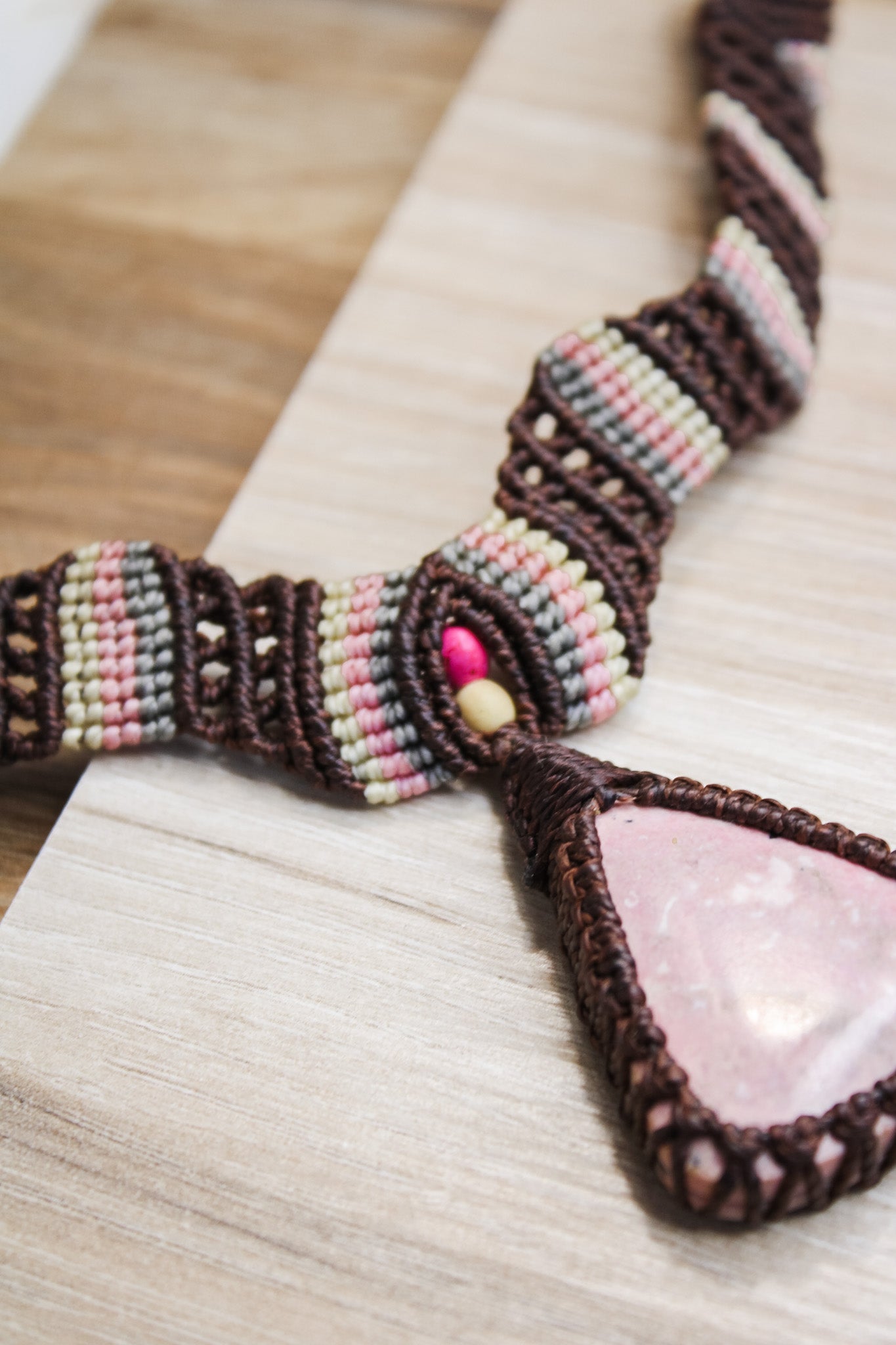 Brown Macrame Necklace with RhodocrositeAdaArtNecklace