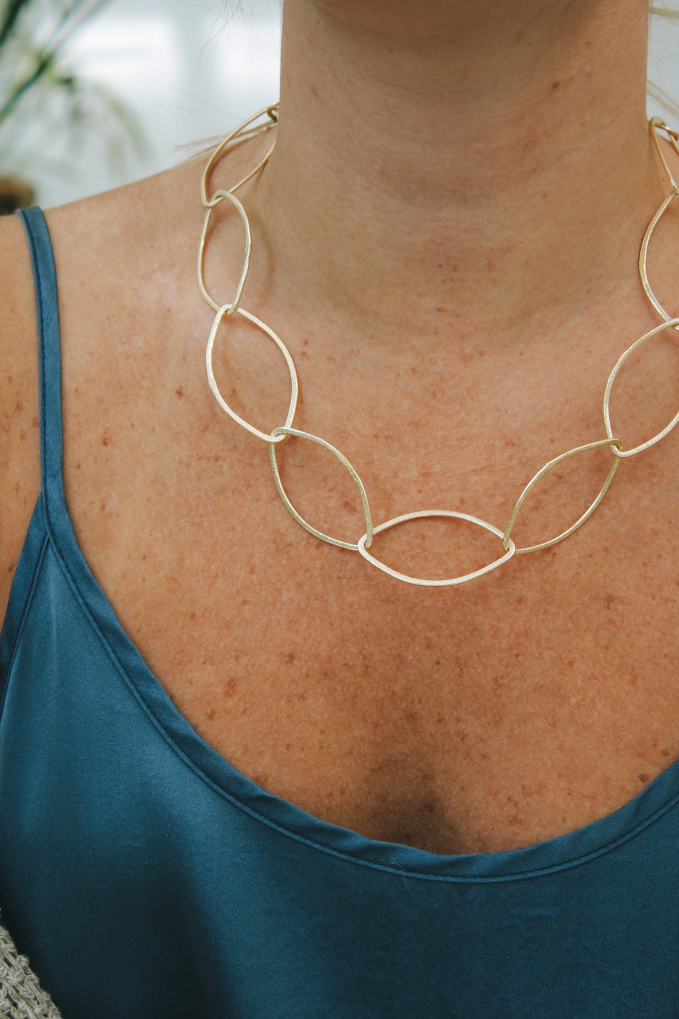 Brushed Gold Ovals Necklace w Magnetic ClaspElizabeth WNecklace