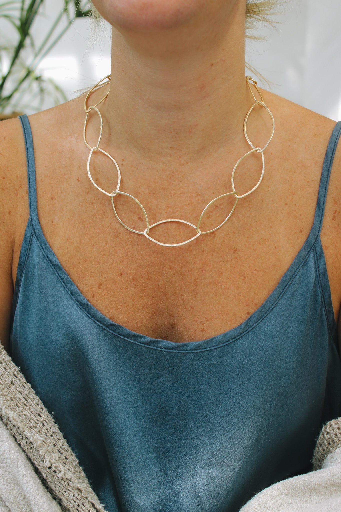 Brushed Gold Ovals Necklace w Magnetic ClaspElizabeth WNecklace