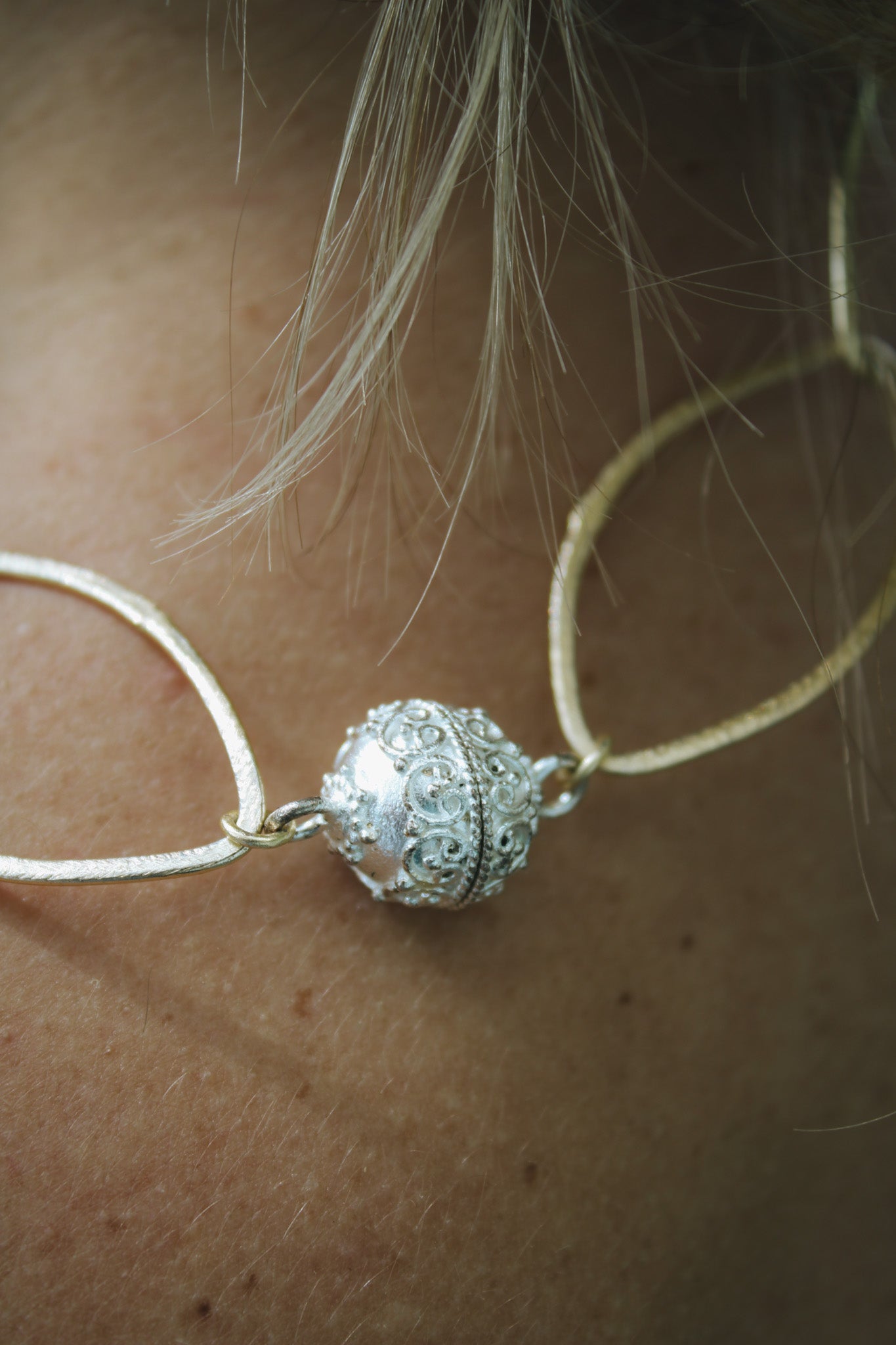 Brushed Gold Ovals Necklace w Magnetic ClaspElizabeth WNecklace