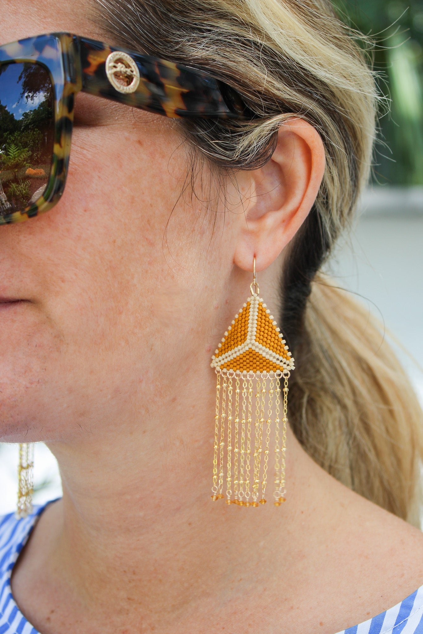 Chain Fringe Triangle Earrings - HessoniteDebra PyeattEarrings