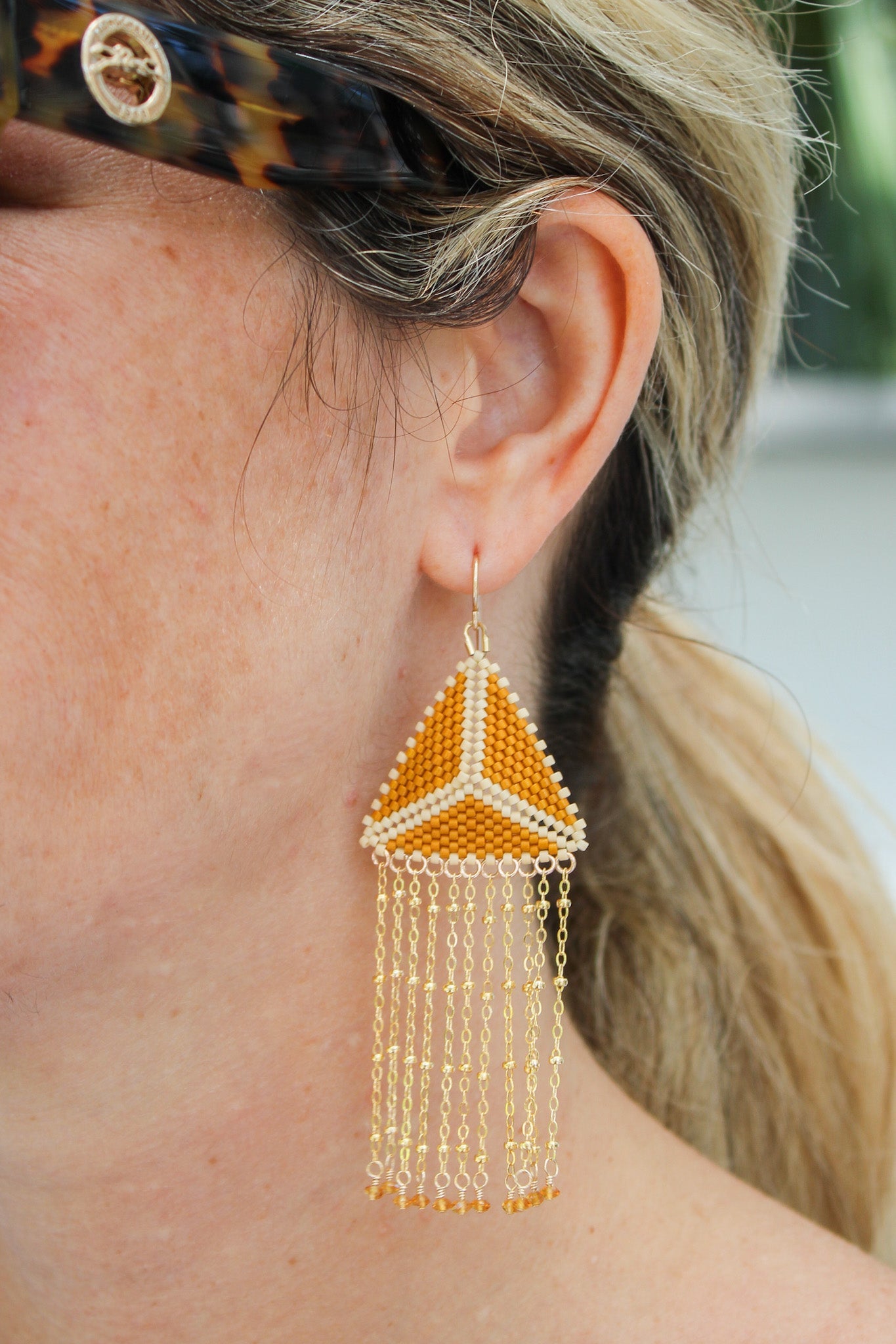 Chain Fringe Triangle Earrings - HessoniteDebra PyeattEarrings