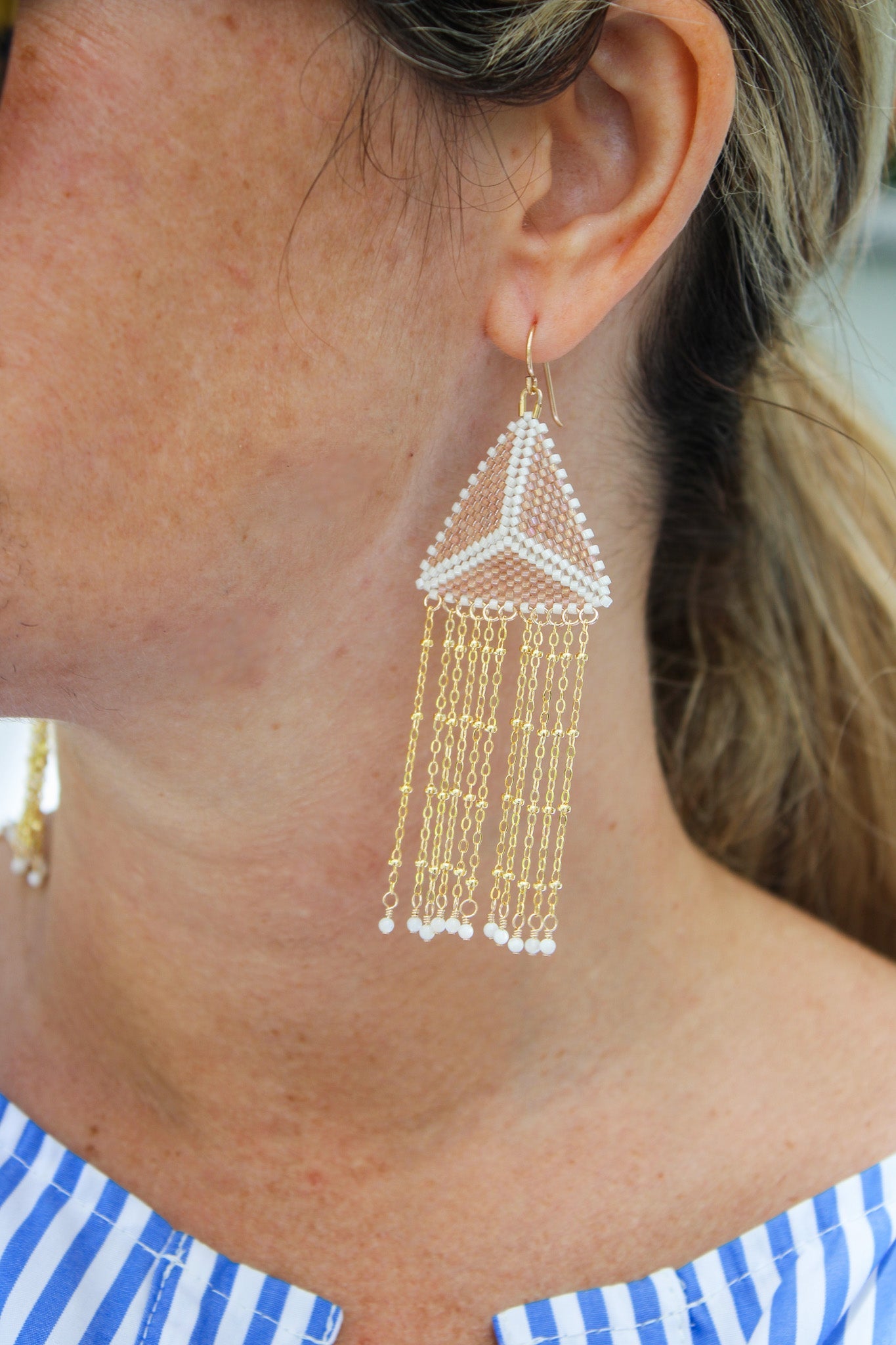 Chain Fringe Triangle Earrings - Mother of PearlDebra PyeattEarrings