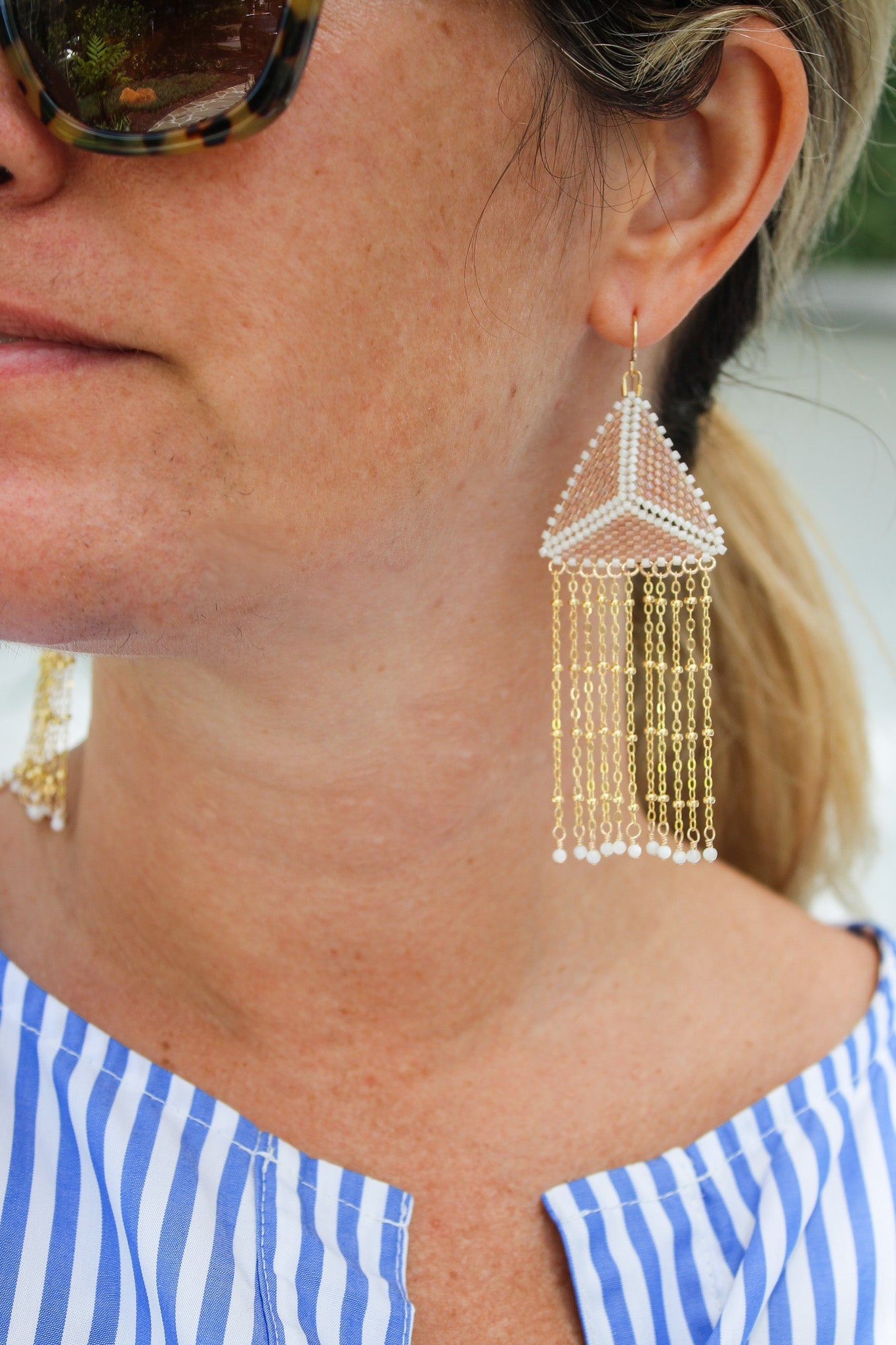 Chain Fringe Triangle Earrings - Mother of PearlDebra PyeattEarrings