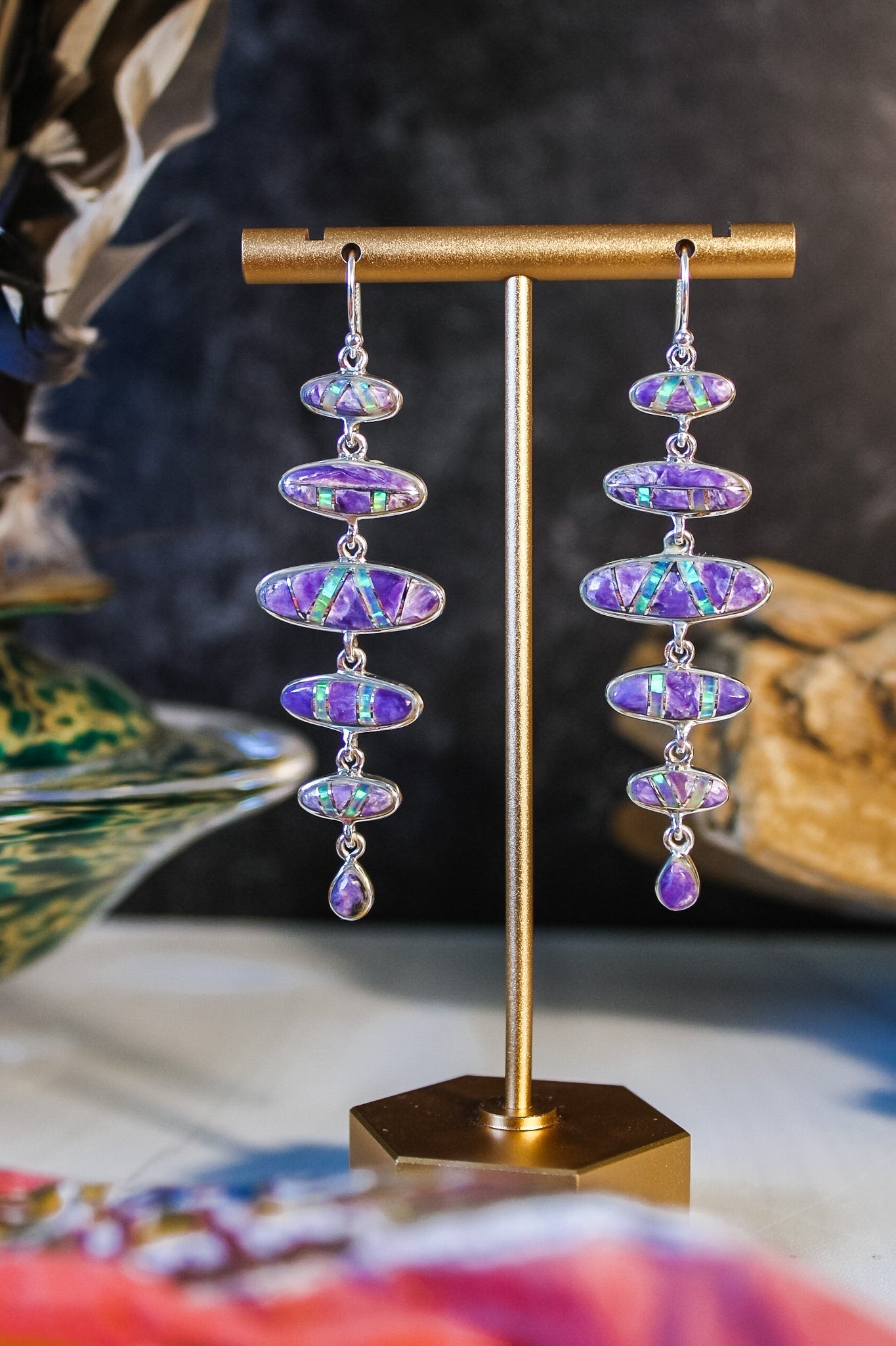 Charoite Tiered Inlay EarringsEd LohmanEarrings