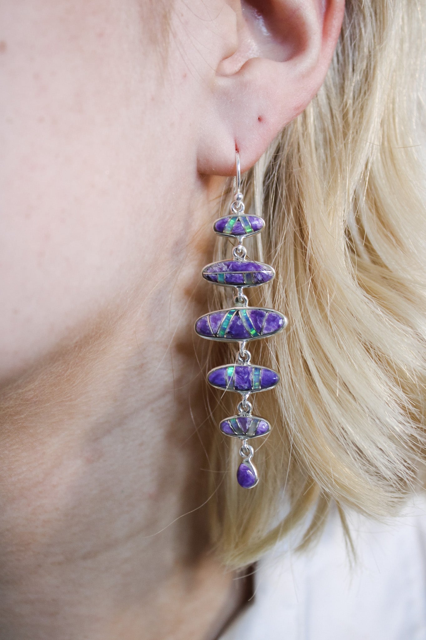 Charoite Tiered Inlay EarringsEd LohmanEarrings