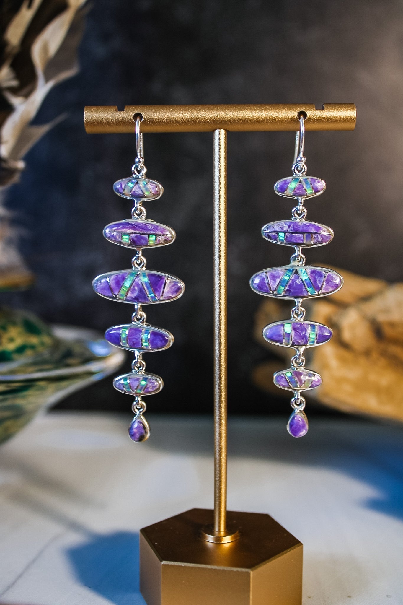 Charoite Tiered Inlay EarringsEd LohmanEarrings