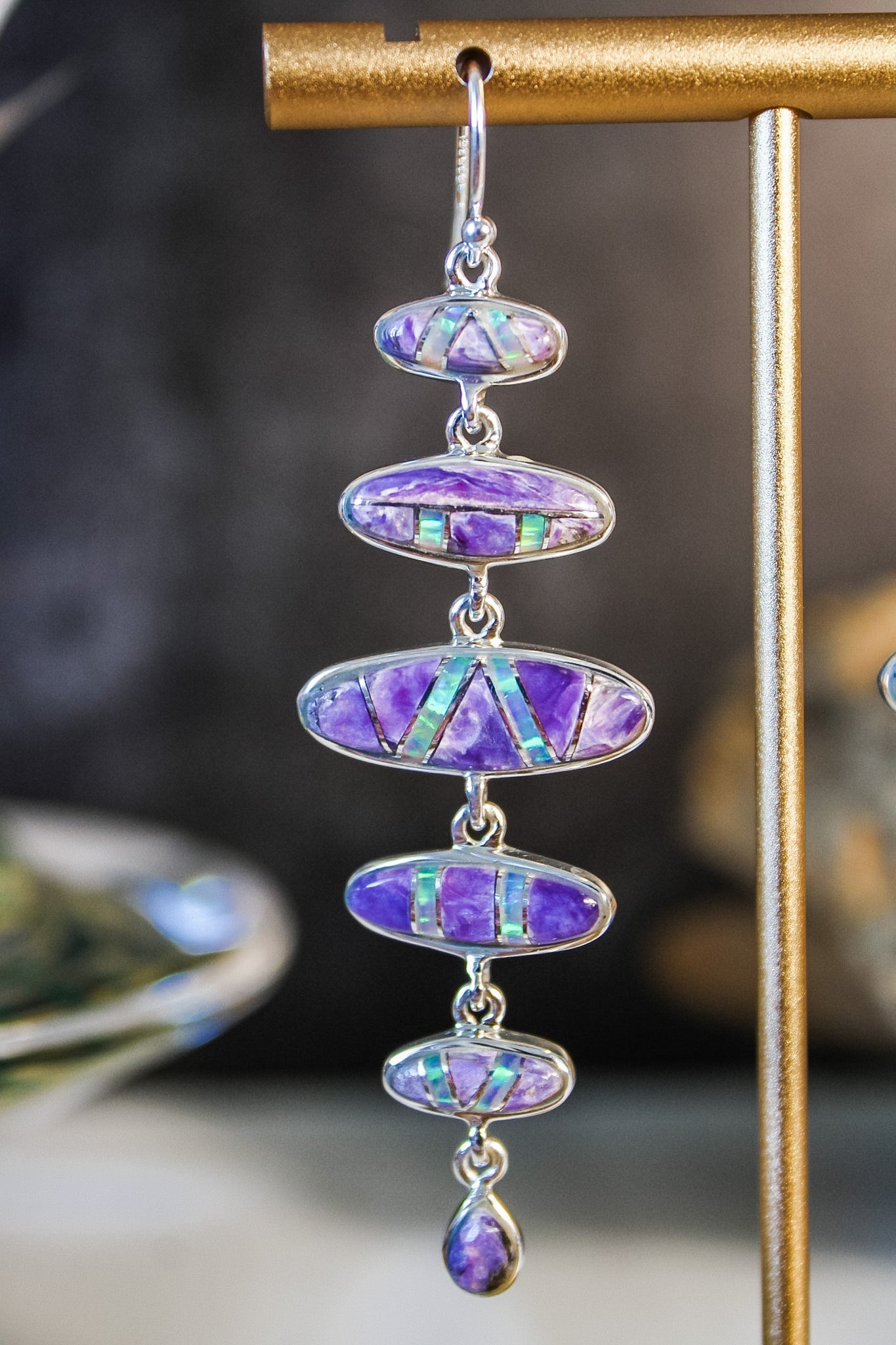 Charoite Tiered Inlay EarringsEd LohmanEarrings