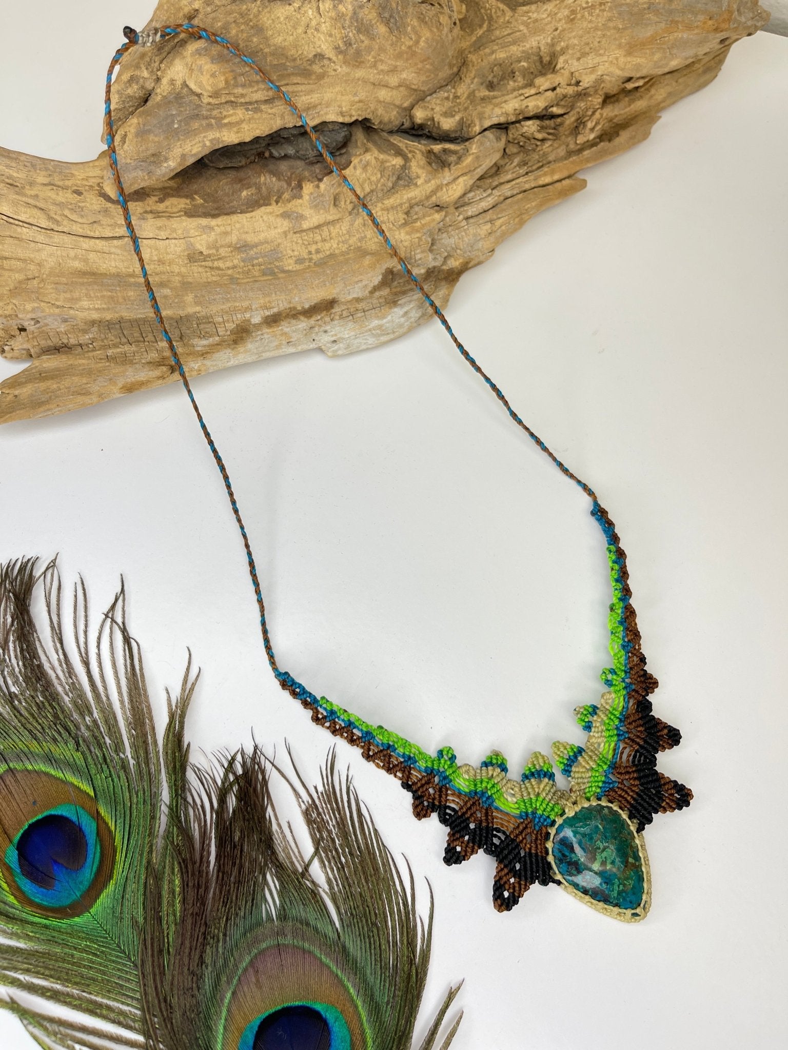 Chrysocolla- Azurite Neon Green and Blue NecklaceAdaArtNecklace