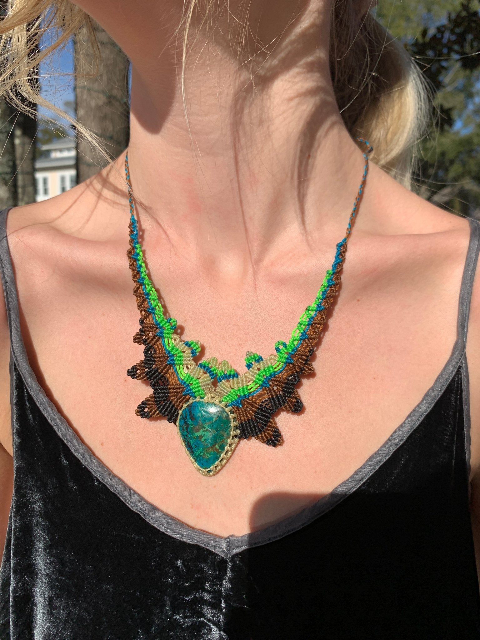 Chrysocolla- Azurite Neon Green and Blue NecklaceAdaArtNecklace