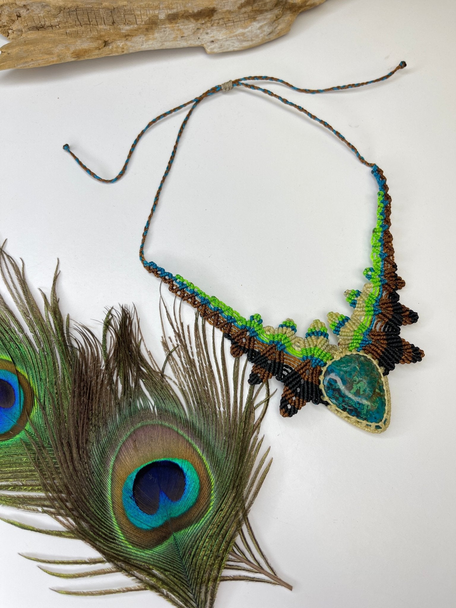 Chrysocolla- Azurite Neon Green and Blue NecklaceAdaArtNecklace