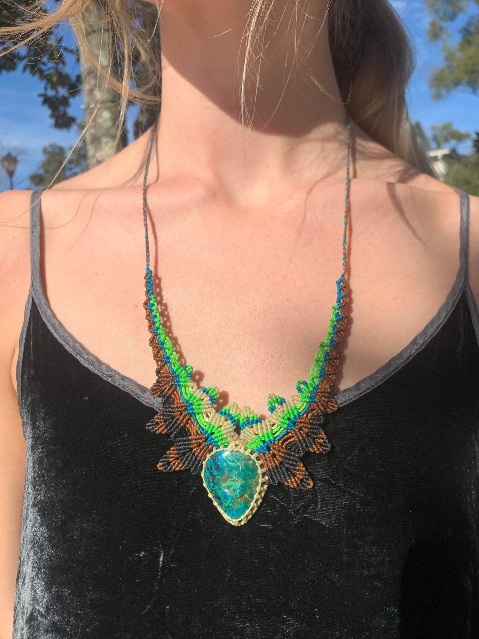 Chrysocolla- Azurite Neon Green and Blue NecklaceAdaArtNecklace