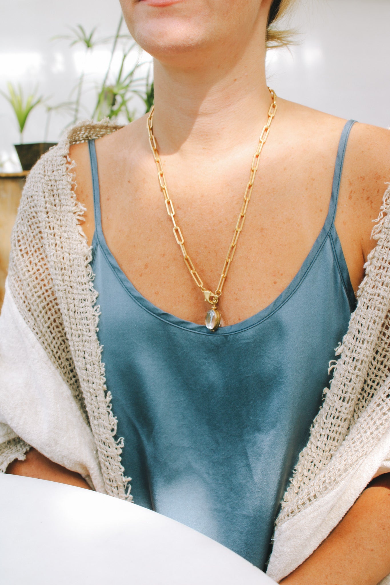 Chunky Paperclip Chain & Glass Locket CharmRobin JacksonNecklace