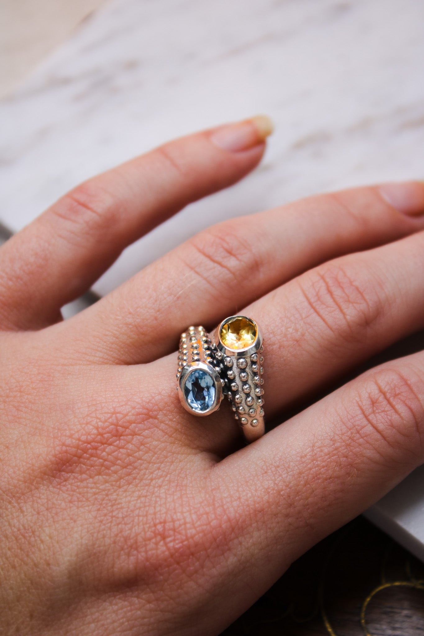 Citrine & Blue Topaz Crossover RingJinjaRing