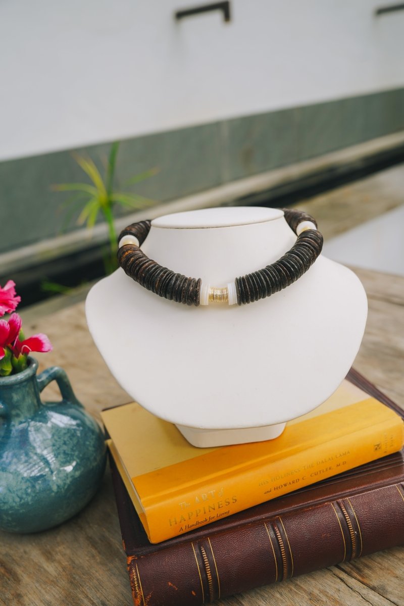 Coconut Bead, Pearl & Gold Accent Choker NecklaceRobin JacksonNecklaces
