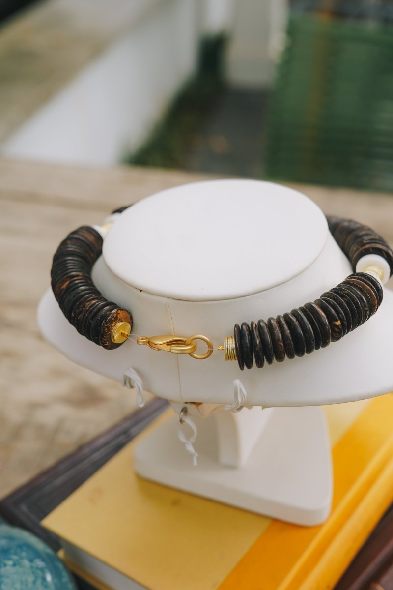 Coconut Bead, Pearl & Gold Accent Choker NecklaceRobin JacksonNecklaces