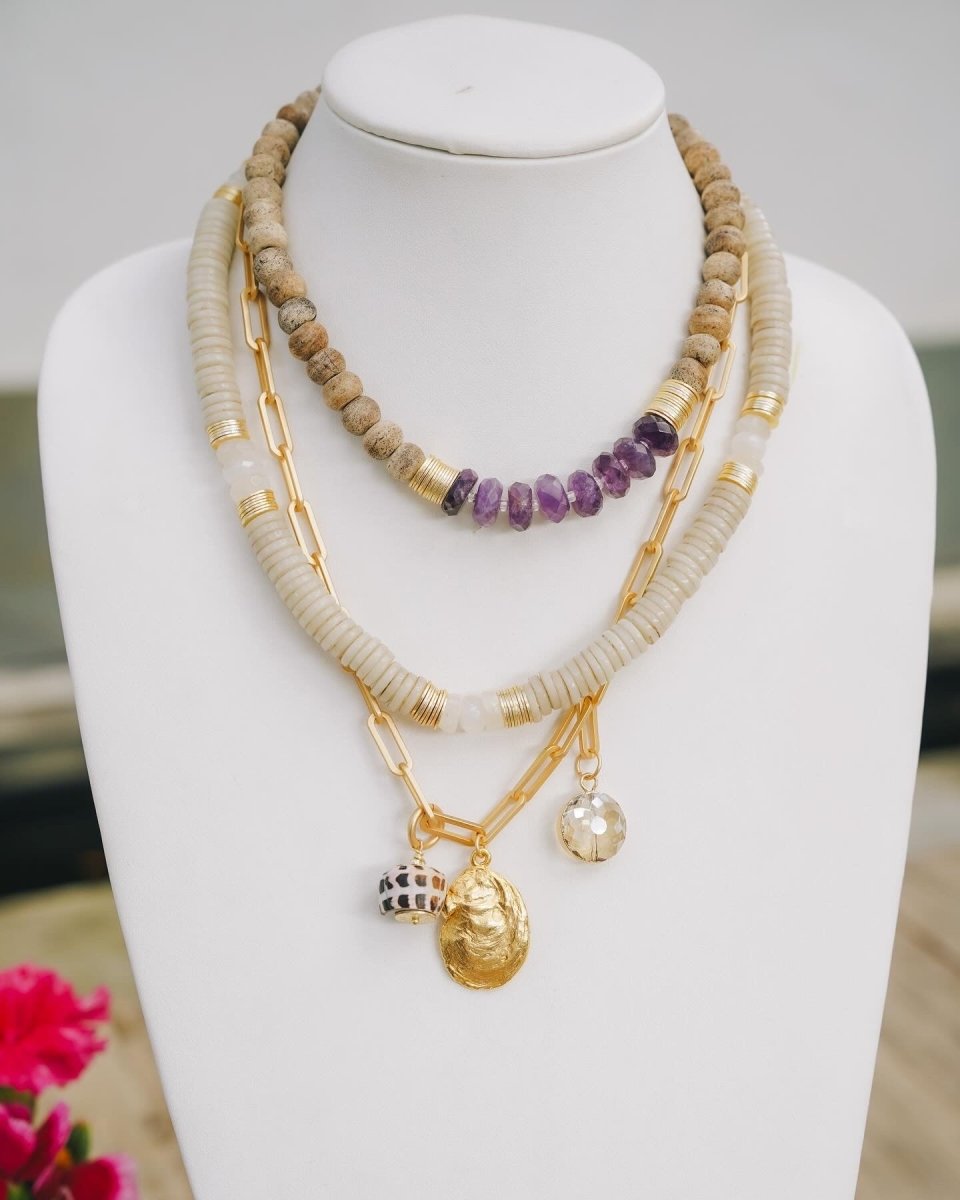 Coconut Wood Bead, Amethyst & Gold Accent NecklaceRobin JacksonNecklaces