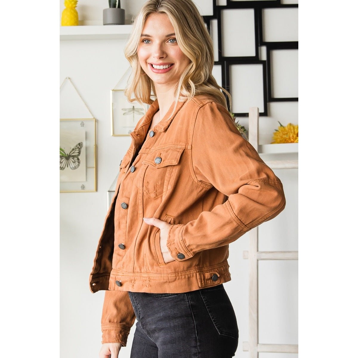 Cropped Denim Jacket - CamelVeveretJean Jacket