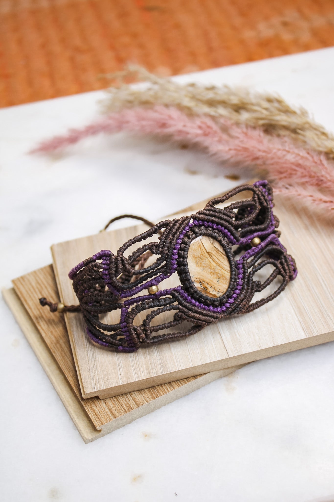Dark Brown & Purple Macrame BraceletAdaArtBracelet