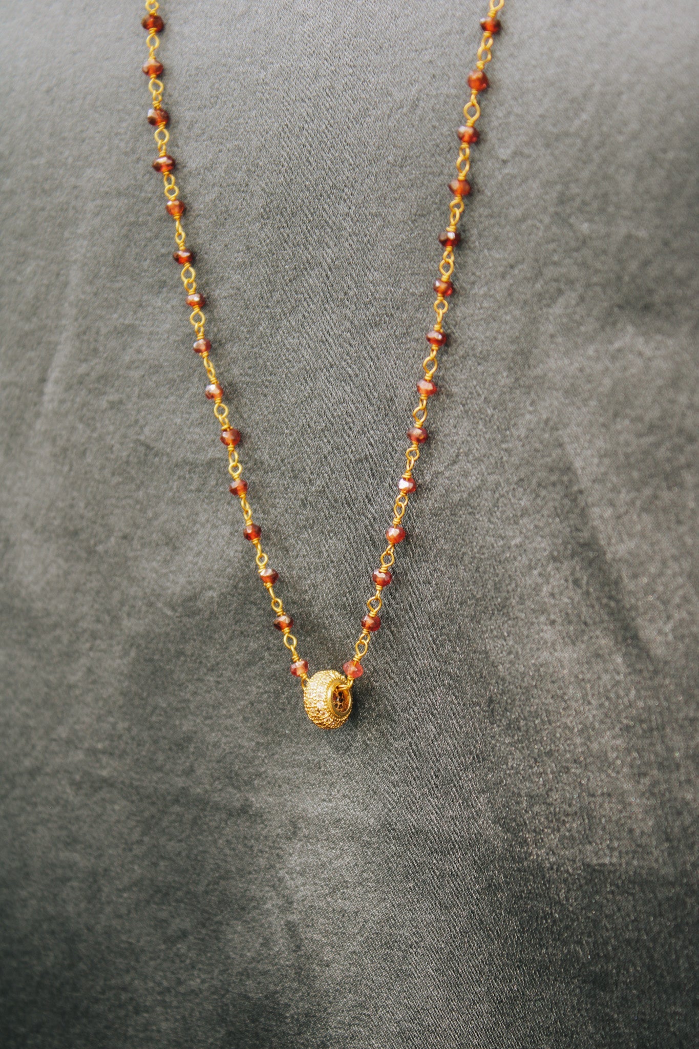 Delicate Garnet w Gold & Crystal Pave Accent NecklaceElizabeth WNecklace