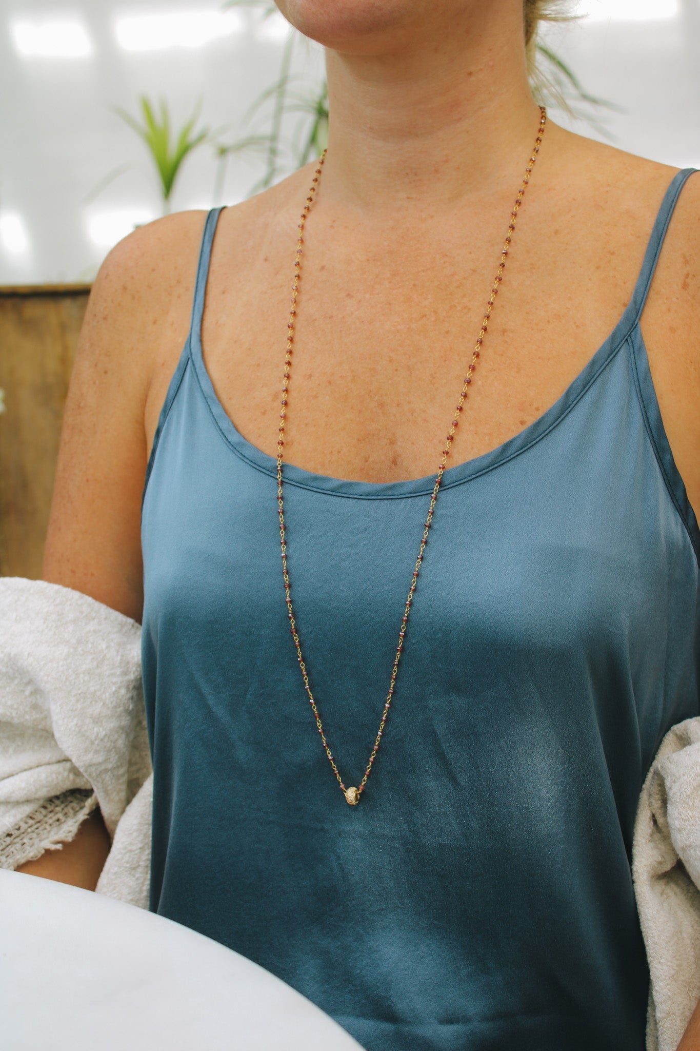 Delicate Garnet w Gold & Crystal Pave Accent NecklaceElizabeth WNecklace